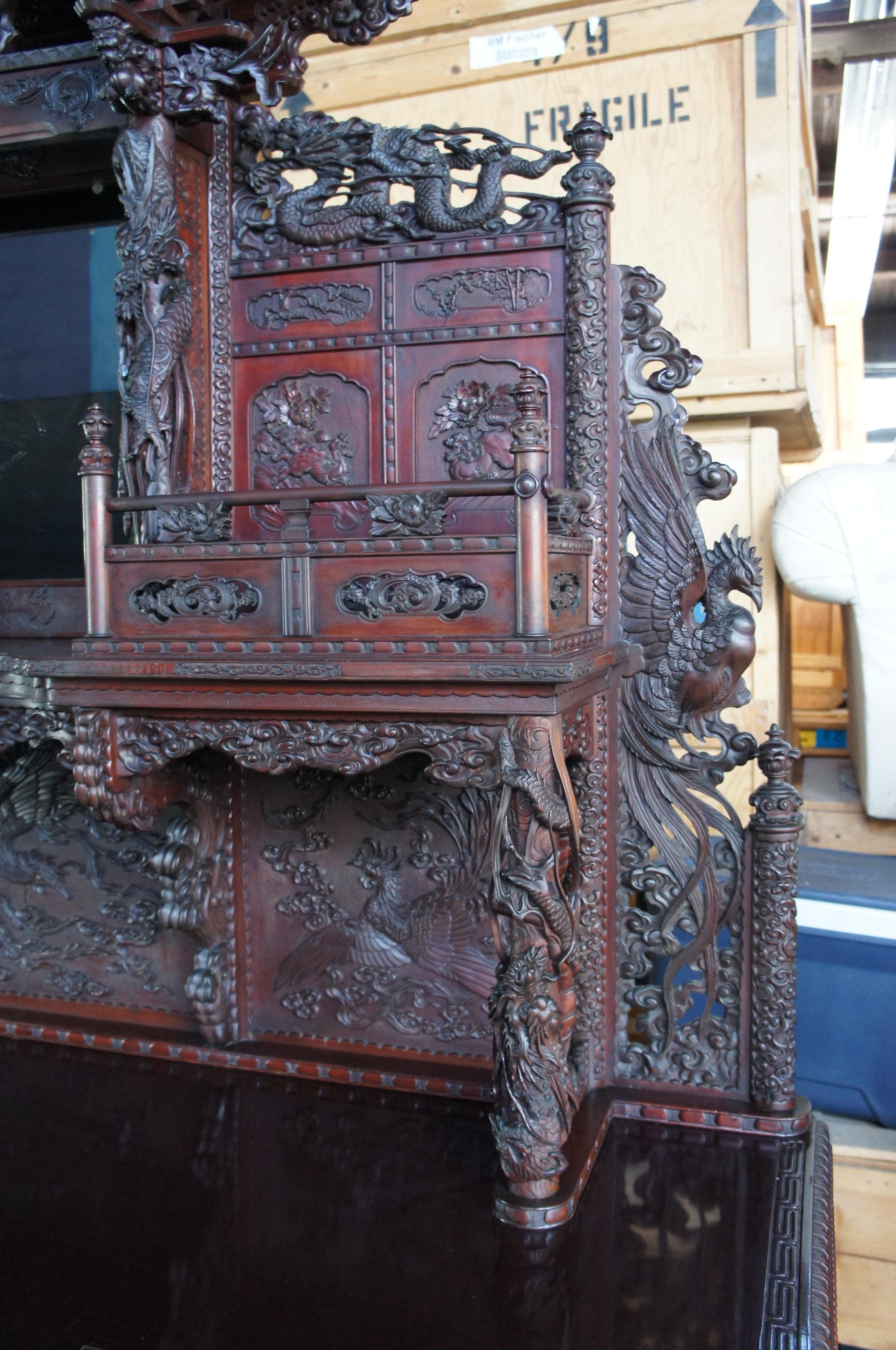 Rare Antique Monumental Japanese Imperial Carved Elm Altar Sideboard Console In Good Condition For Sale In Dayton, OH