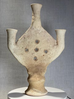 Rare Antique Multi-Spouted Terracotta Ritual Vessel with Pedestal Base