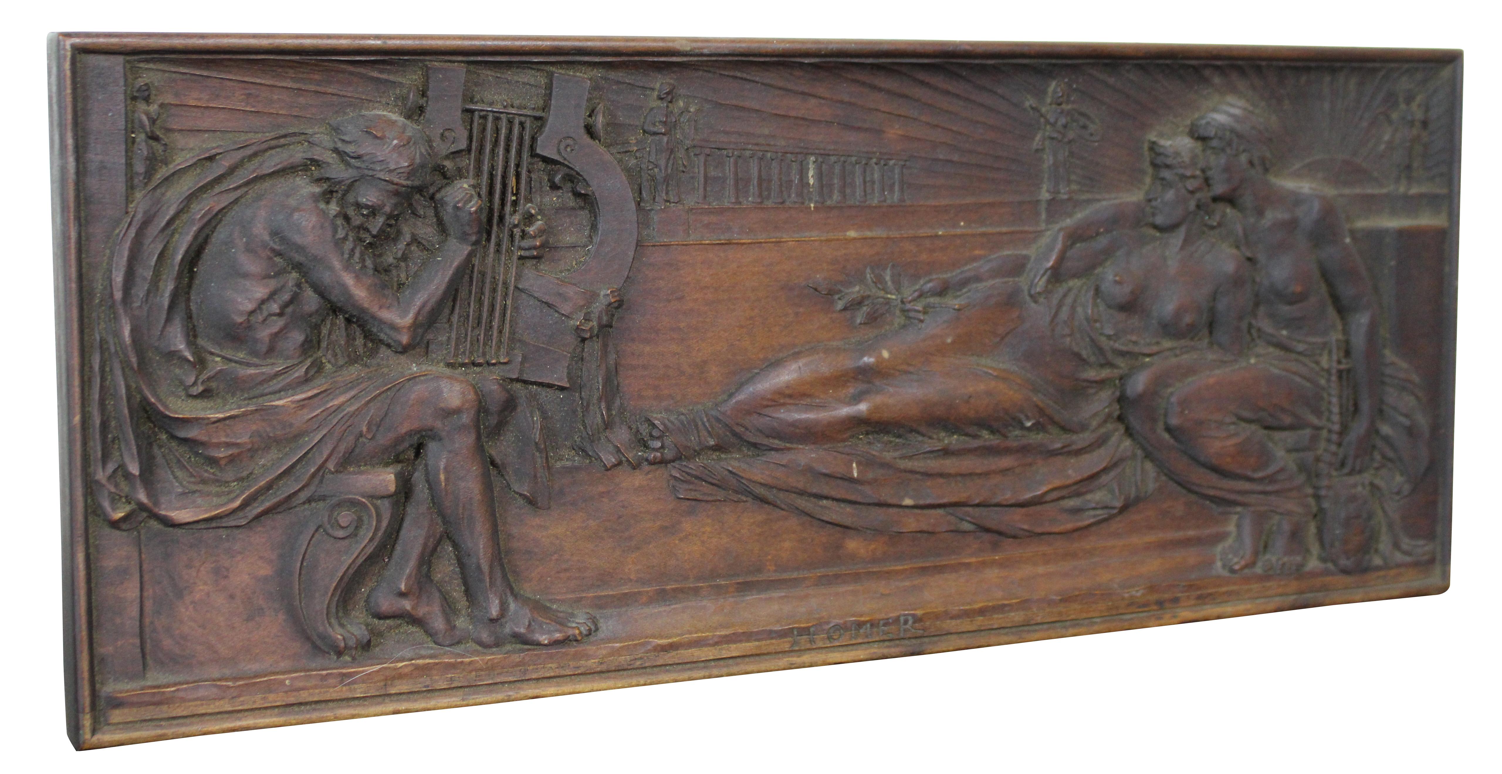 Seltene antike neoklassizistische geschnitzte Holz Bas Low Relief Homer Harry Bates Plakette (Neoklassisch) im Angebot