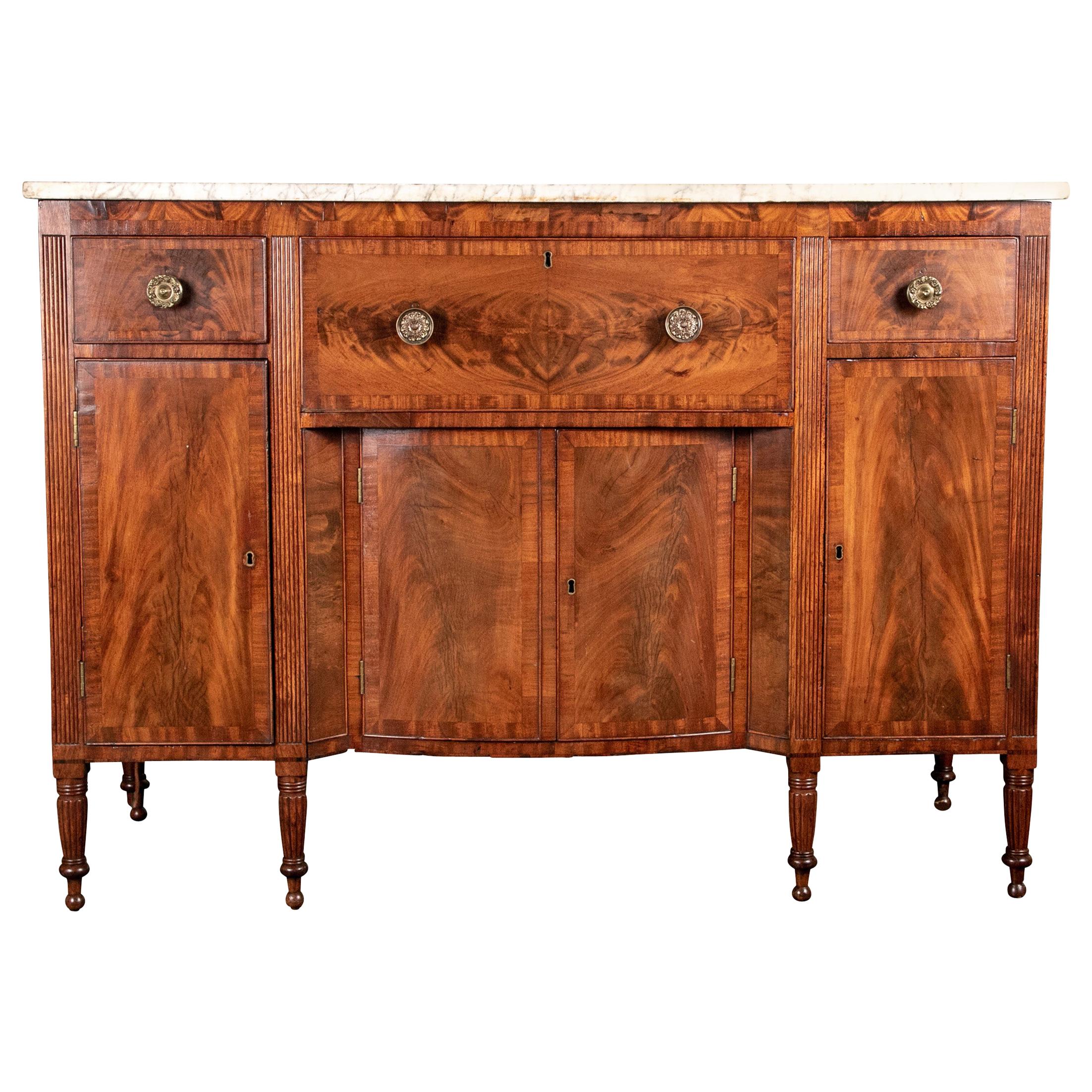 Rare Antique New York Sideboard/ Desk in Banded Mahogany and Original Condition