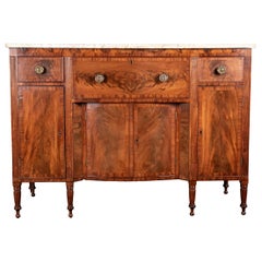 Rare Antique New York Sideboard/ Desk in Banded Mahogany and Original Condition