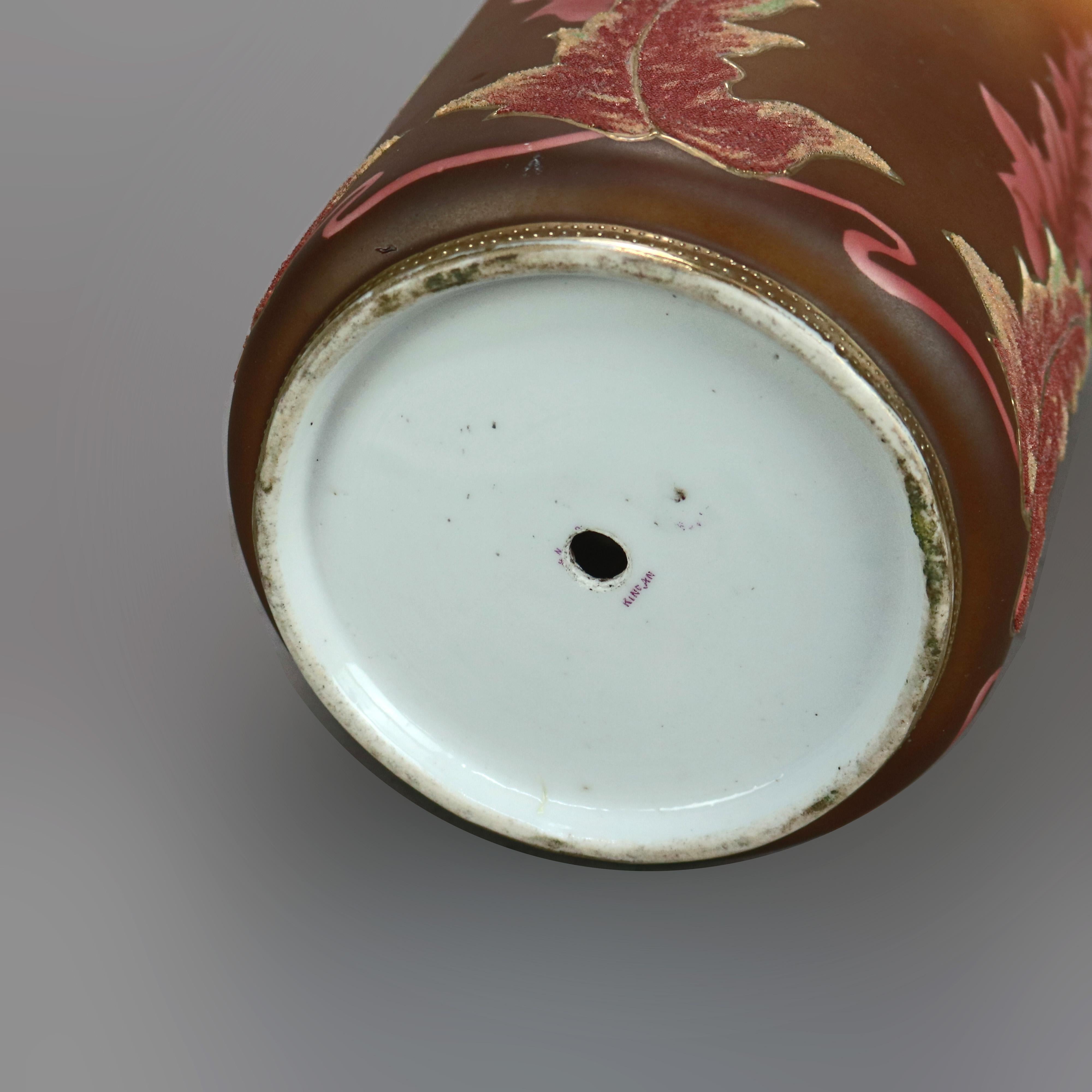 Gilt Rare Antique Nippon Coraline Hand Painted Floral Porcelain Vase, Circa 1910