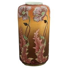 Rare Antique Nippon Coraline Hand Painted Floral Porcelain Vase, Circa 1910