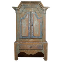 Rare Antique Northern Swedish Folk Art Cabinet in Baroque Style