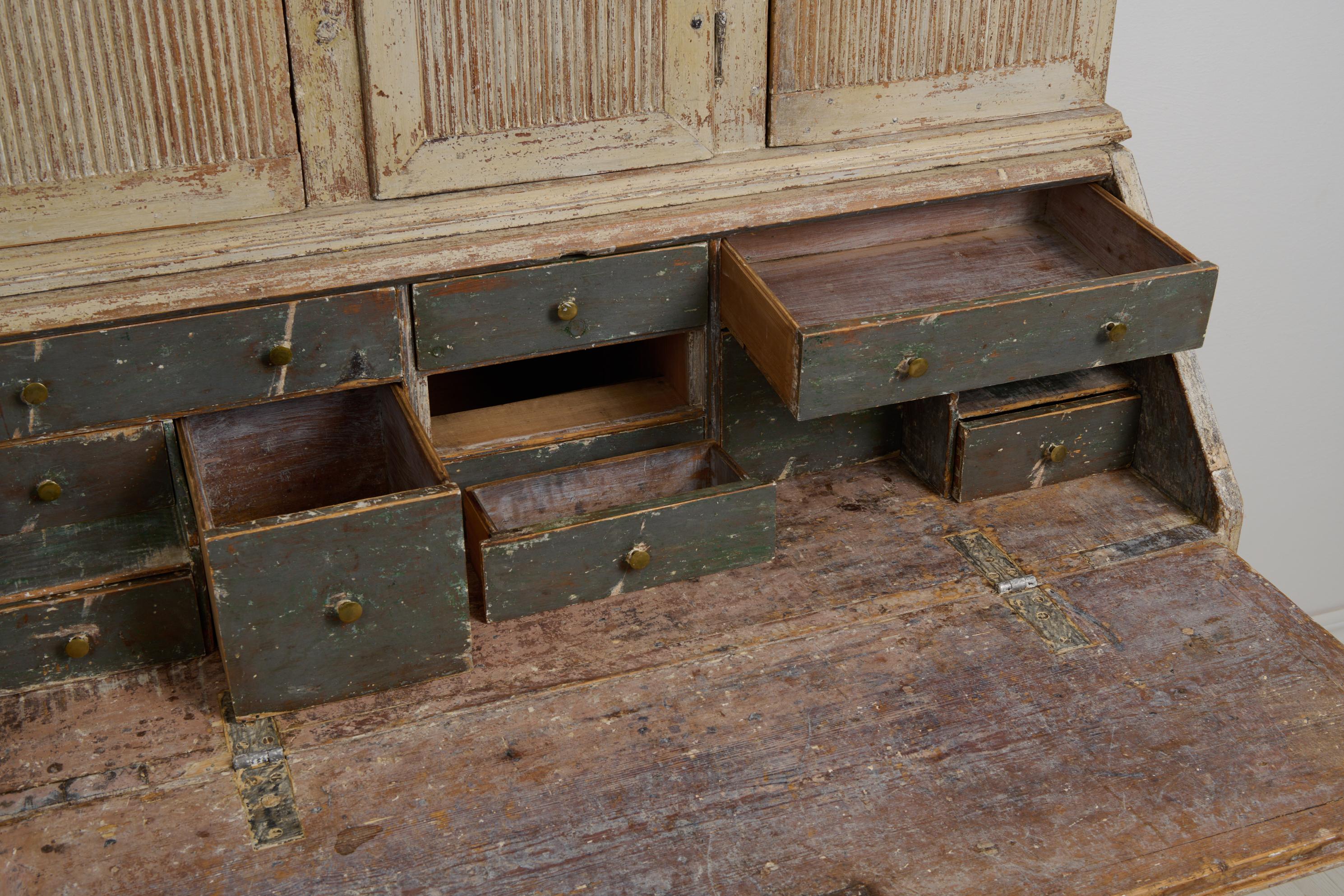 Rare Antique Northern Swedish Secretary Cabinet in Rococo with a Clock For Sale 6