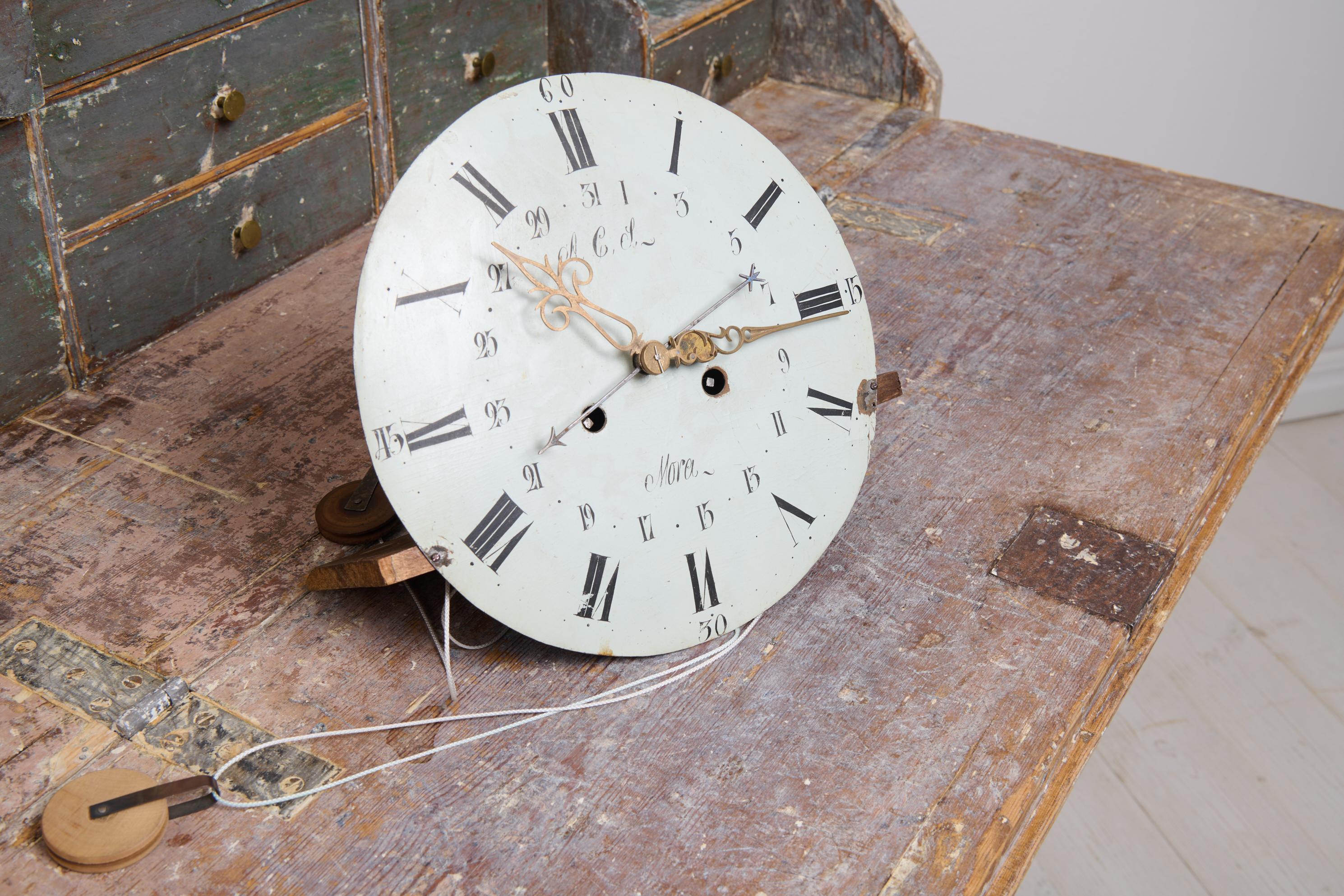 Rare Antique Northern Swedish Secretary Cabinet in Rococo with a Clock For Sale 12