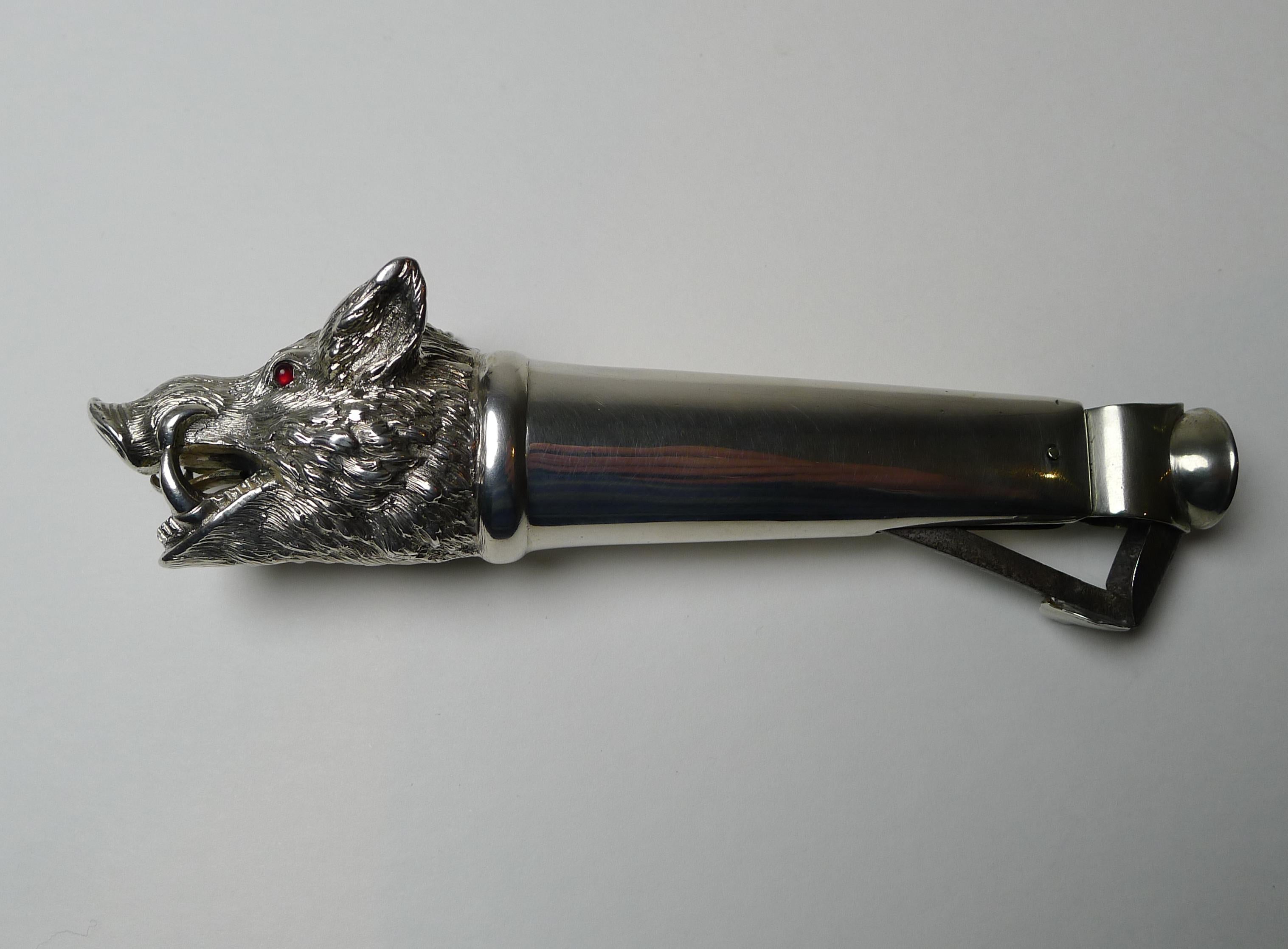Late 19th Century Rare Antique Novelty Sterling Silver Cigar Cutter, 1899 For Sale