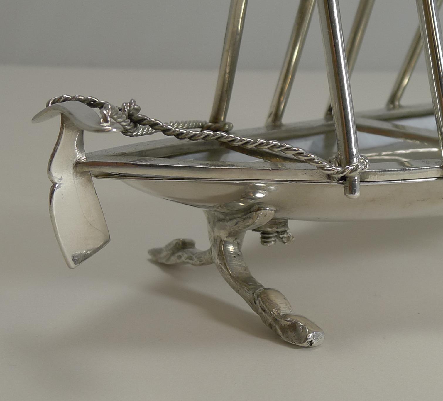 English Rare Antique Novelty Toast Rack, Rowing Gig by Benetfink, London, circa 1880