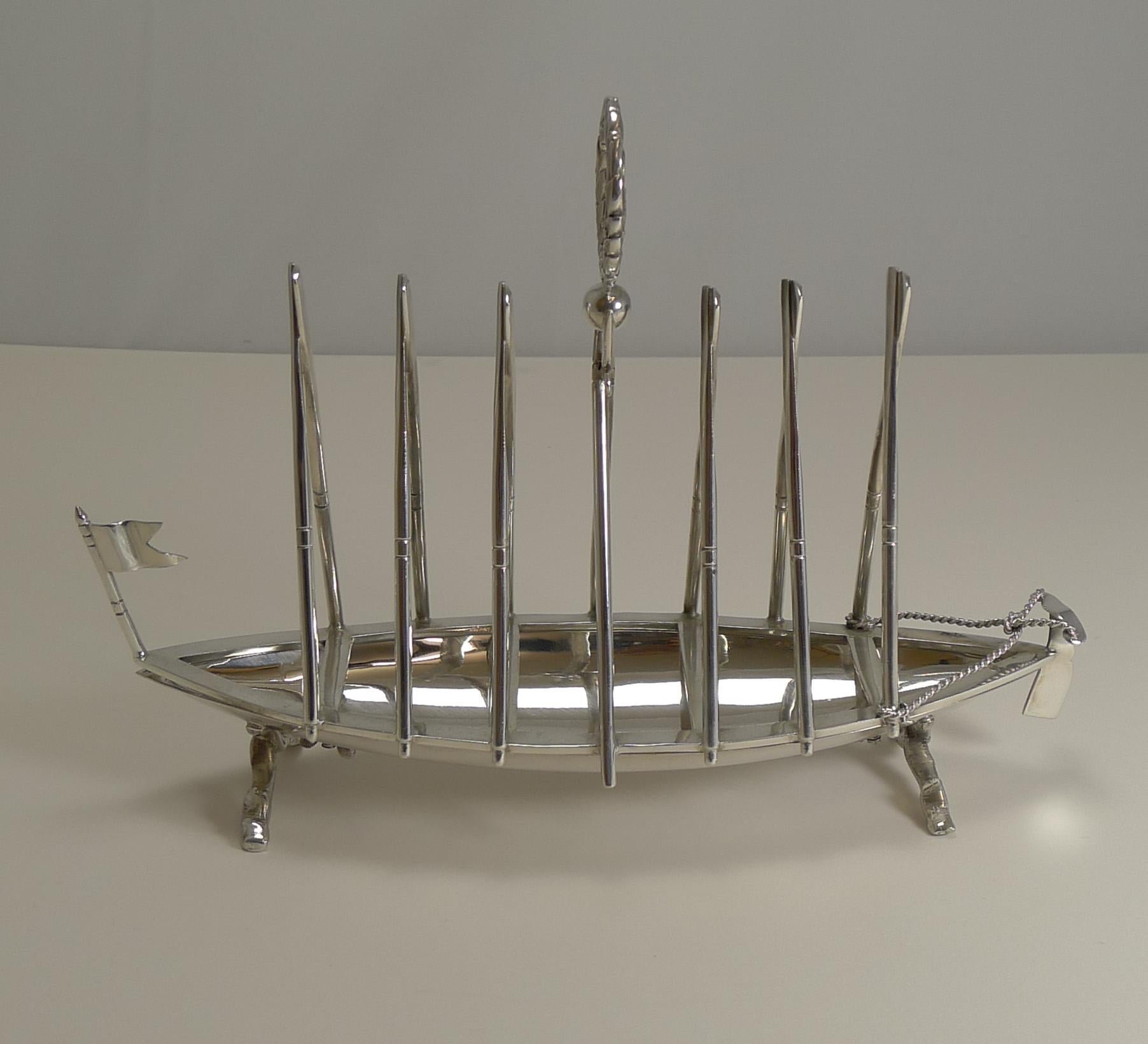 Rare Antique Novelty Toast Rack, Rowing Gig by Benetfink, London, circa 1880 1