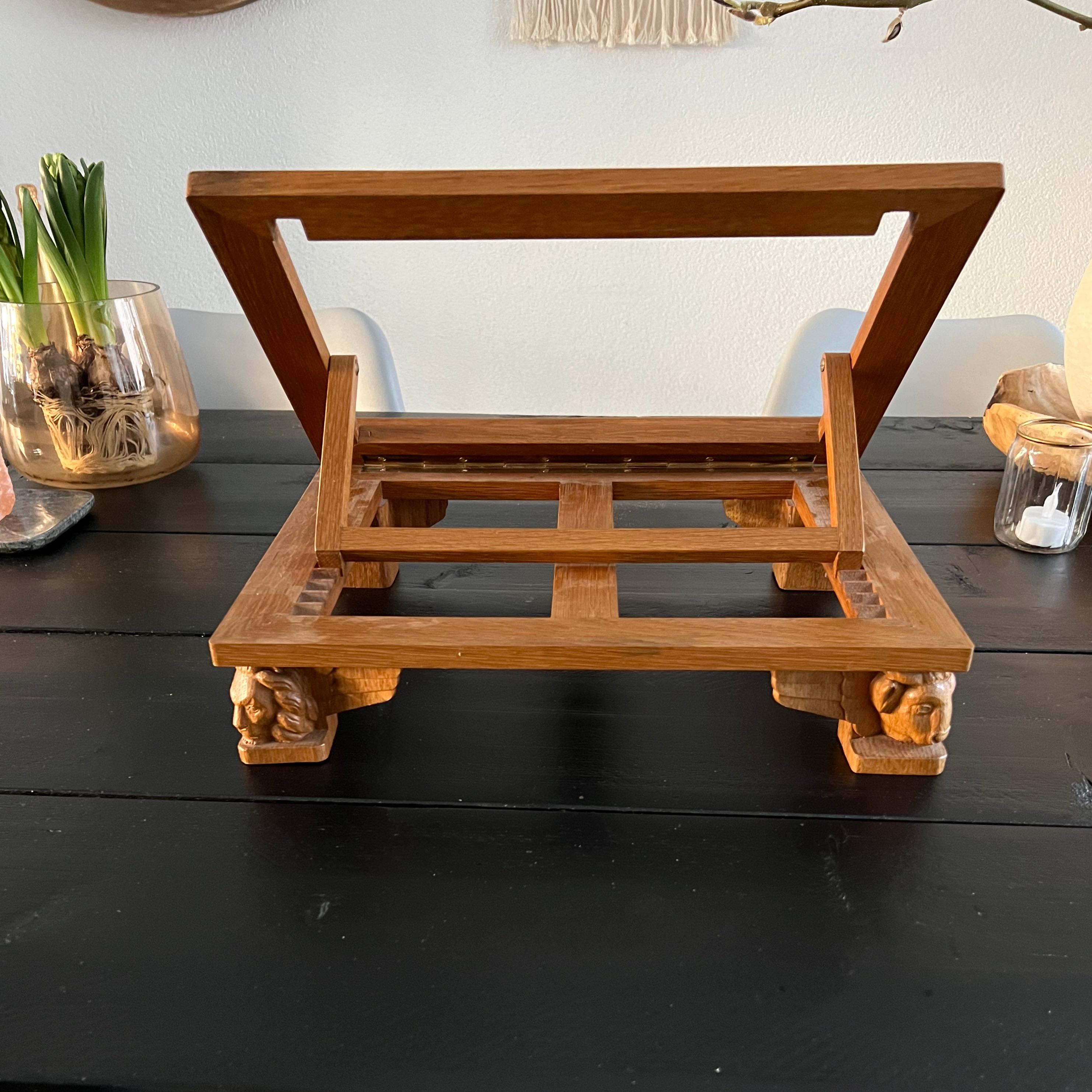 20th Century Rare Antique Oak Gothic Revival Bible Stand with Symbols of the Four Evangelists