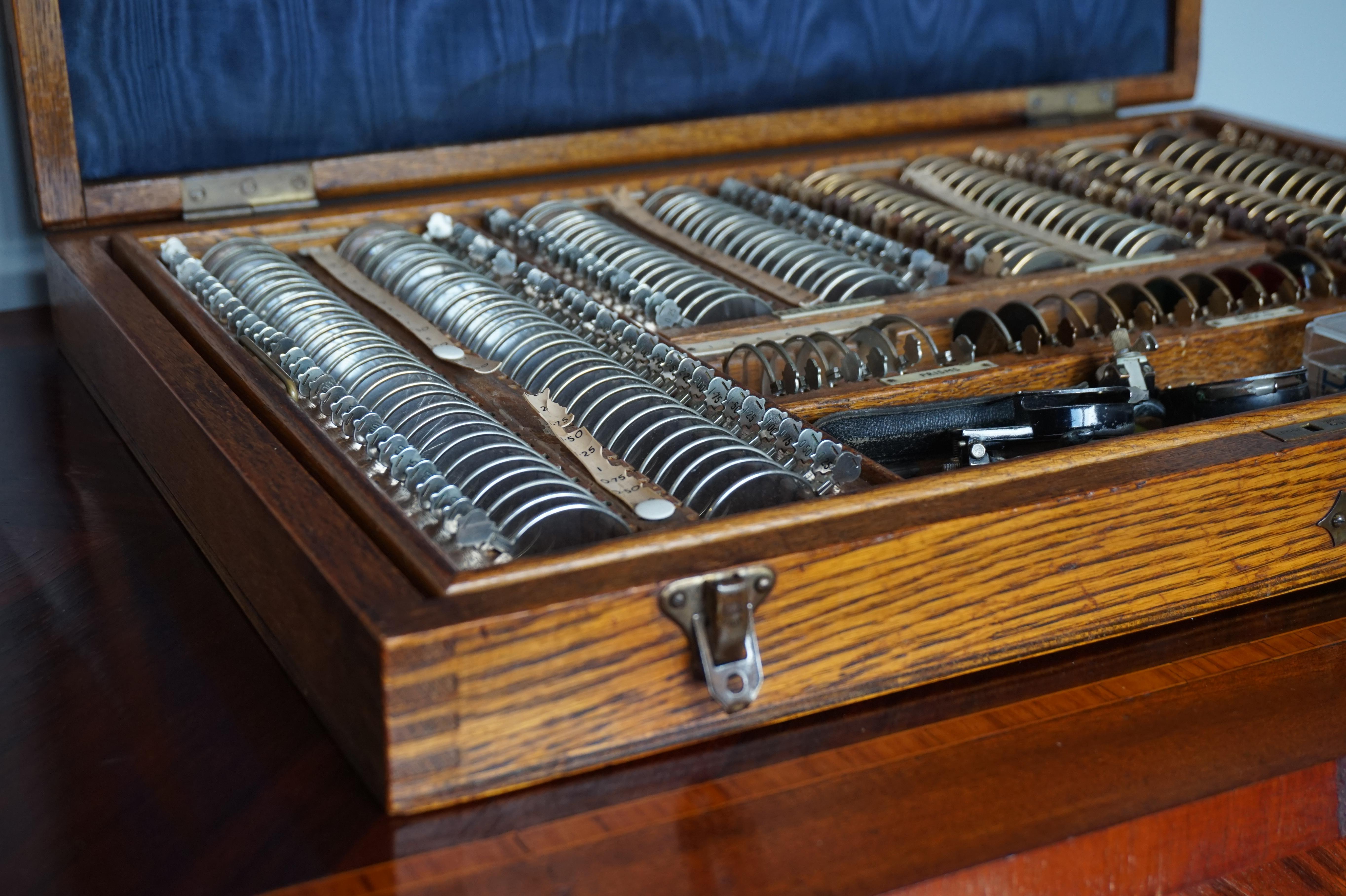 Rare Antique Oakwood Case with Optician Instruments for Eyesight Measurement 2