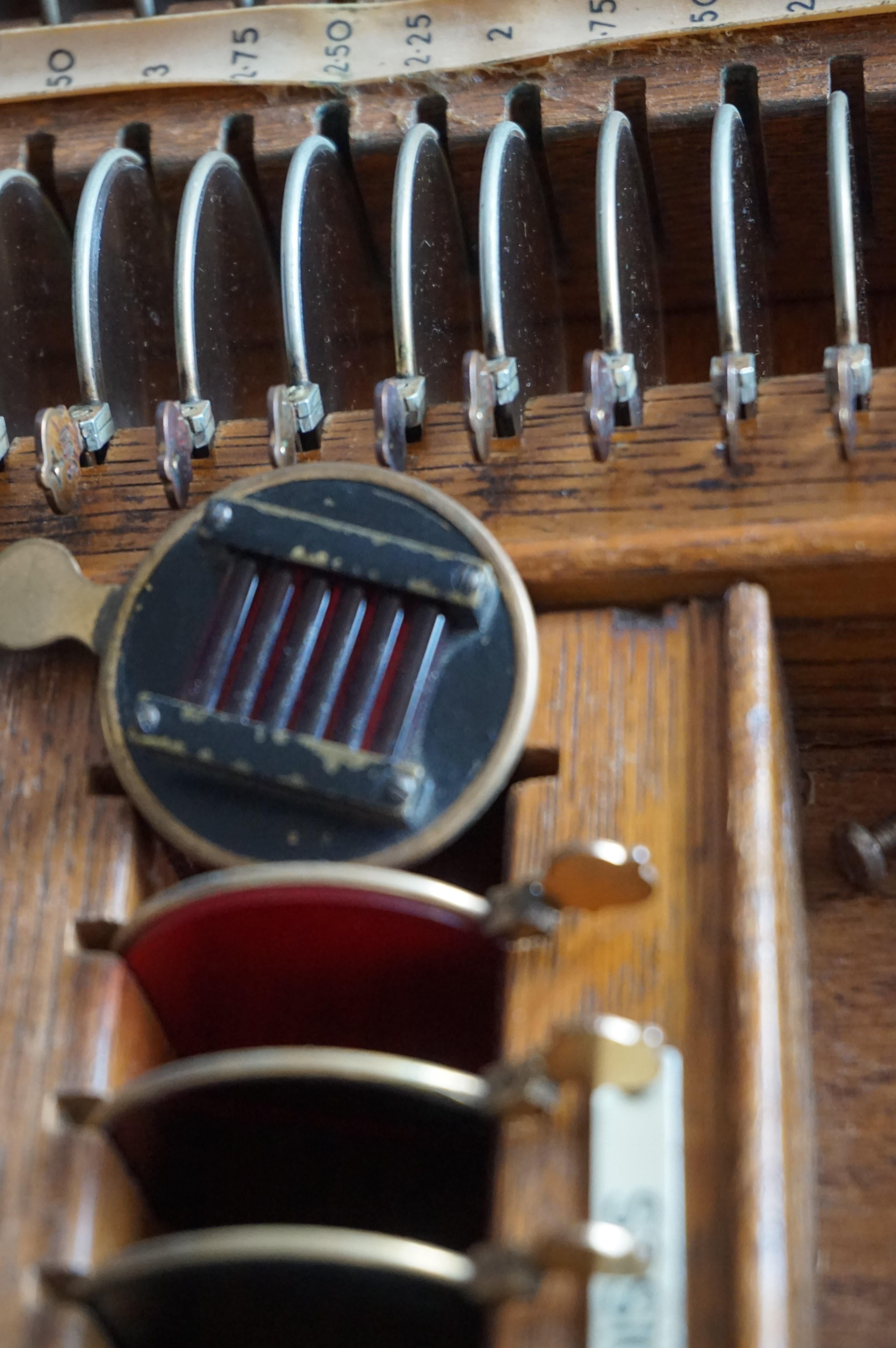 Rare Antique Oakwood Case with Optician Instruments for Eyesight Measurement 9