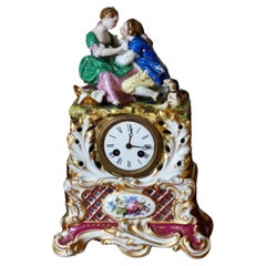 Rare Antique Old Paris Porcelain - Porcelaine de Paris - Mantel Table Clock