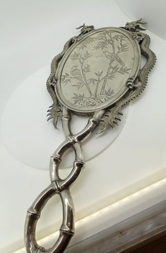 Rare Antique Oriental Chinese 95 Silver Hand Mirror by Tin Sang (Tien Shing)