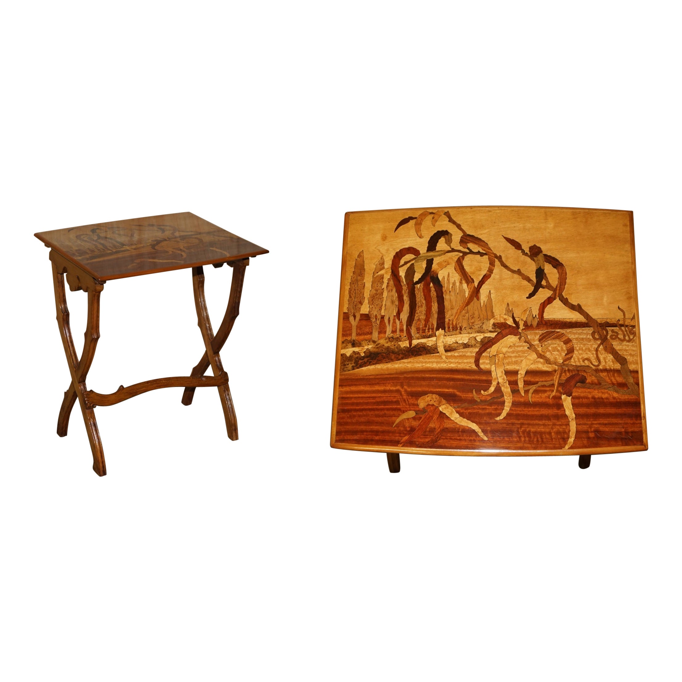 RARE ANTIQUE ORIGINAL EMILE GALLE SPECIMEN WOOD SiGNED TABLE WOODLAND SCENE