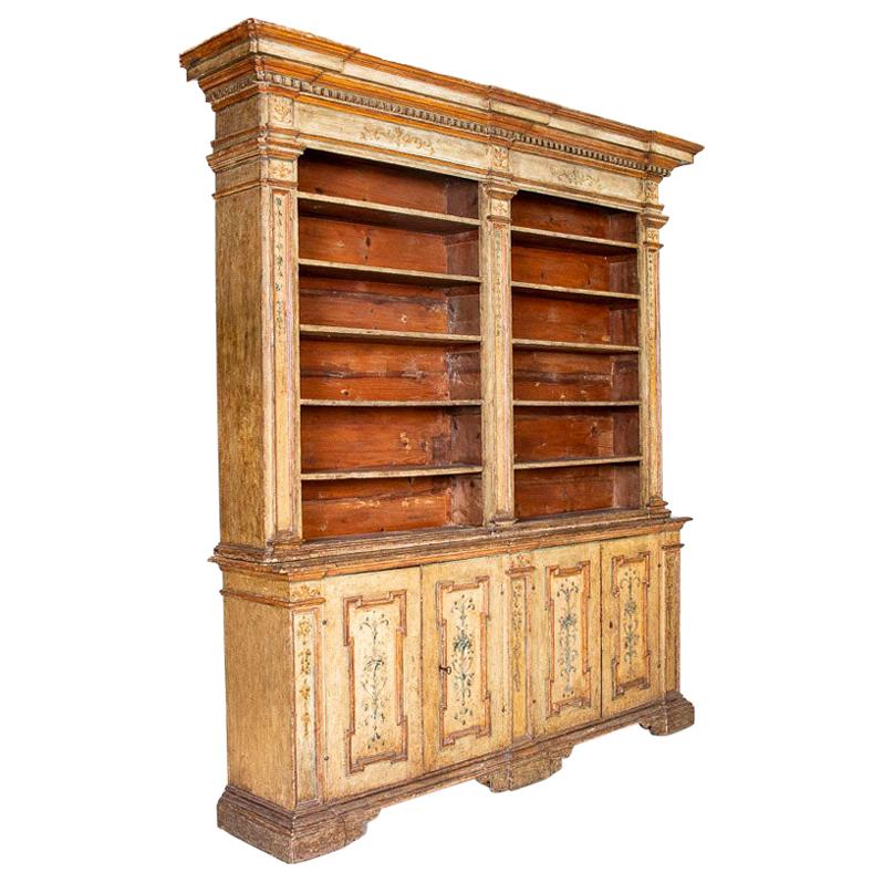 Rare Antique Original Painted Large Bookcase Display Cabinet, Italy Circa 1780-1