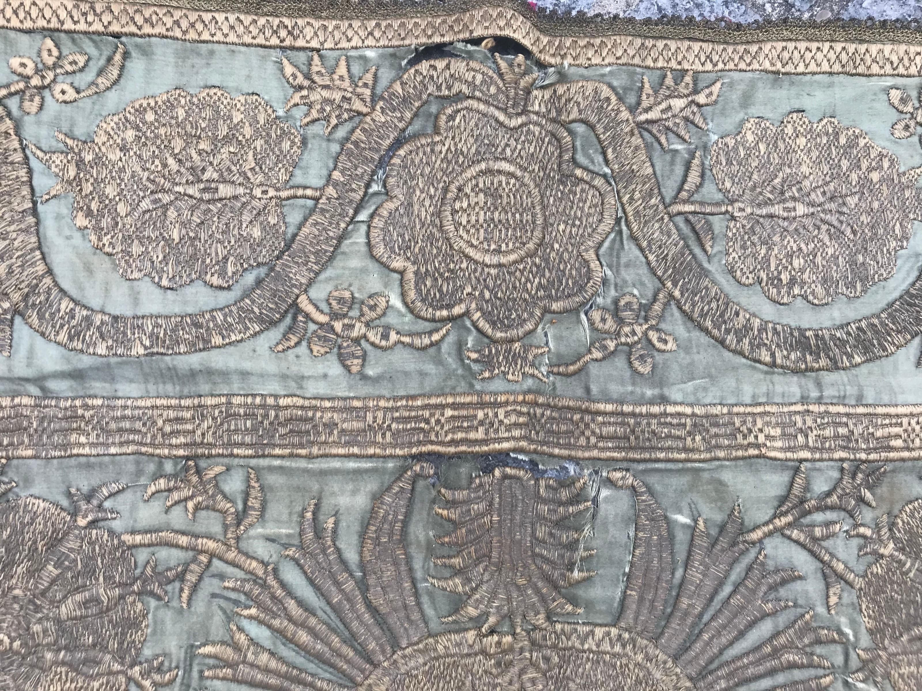 Islamic Bobyrug’s Rare Antique Ottoman Silk and Metal Embroidery For Sale