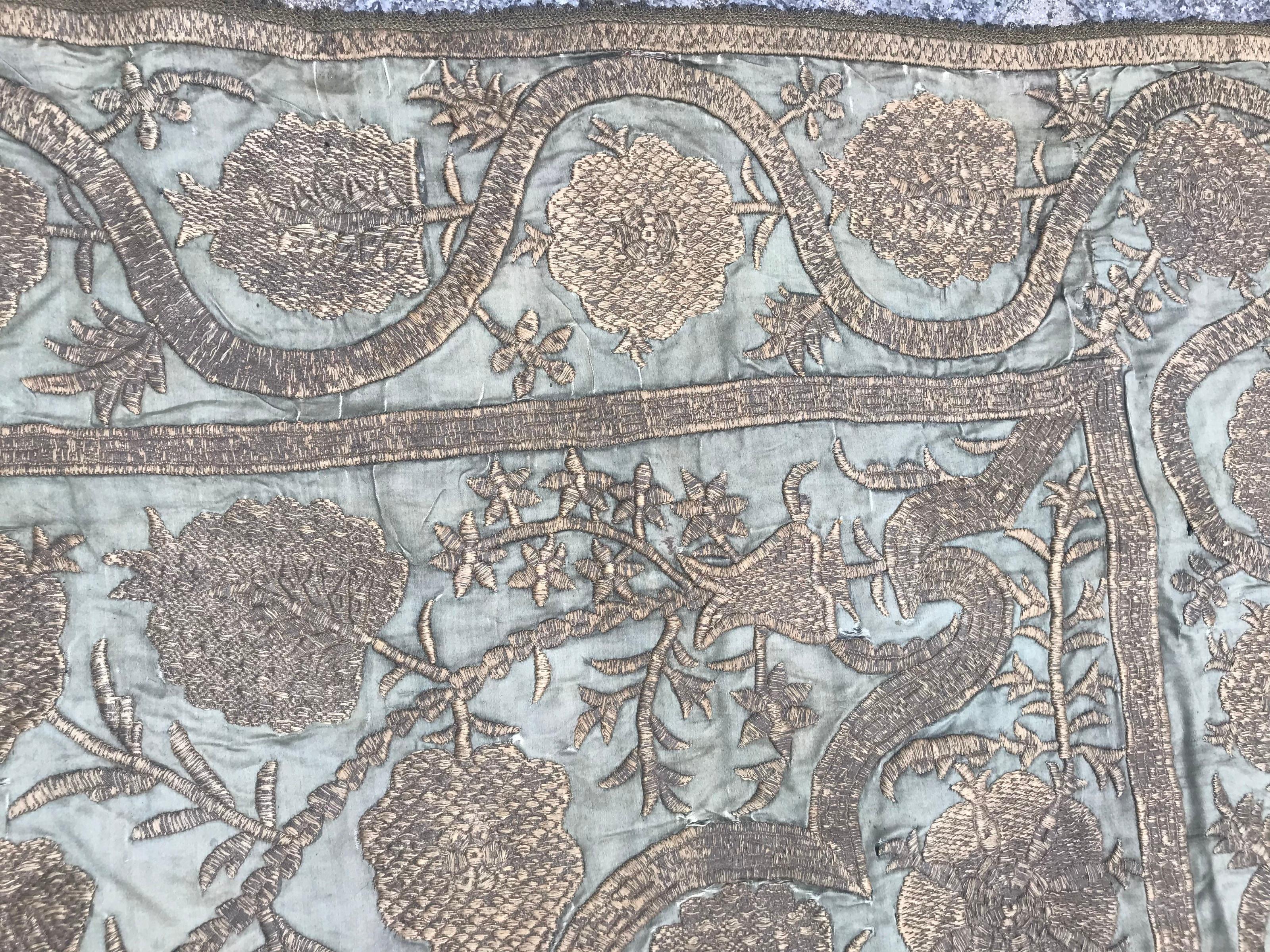 19th Century Bobyrug’s Rare Antique Ottoman Silk and Metal Embroidery For Sale