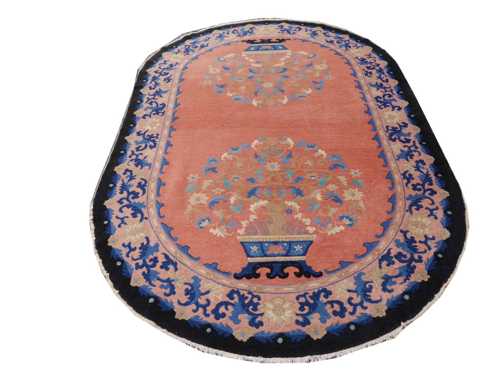 Rare Antique Oval Chinese Art Deco Rug 3