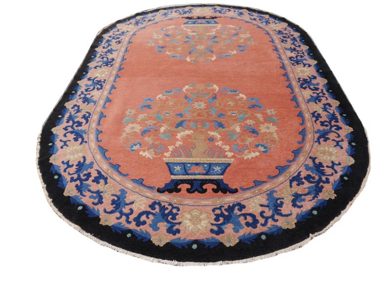Rare Antique Oval Chinese Art Deco Rug at 1stDibs