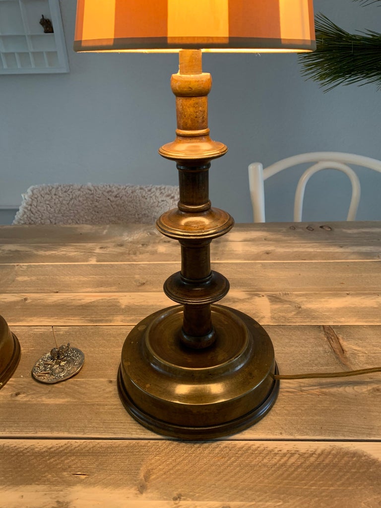 Antique Pair of Bronze Medieval Revival, Former Church Candlestick