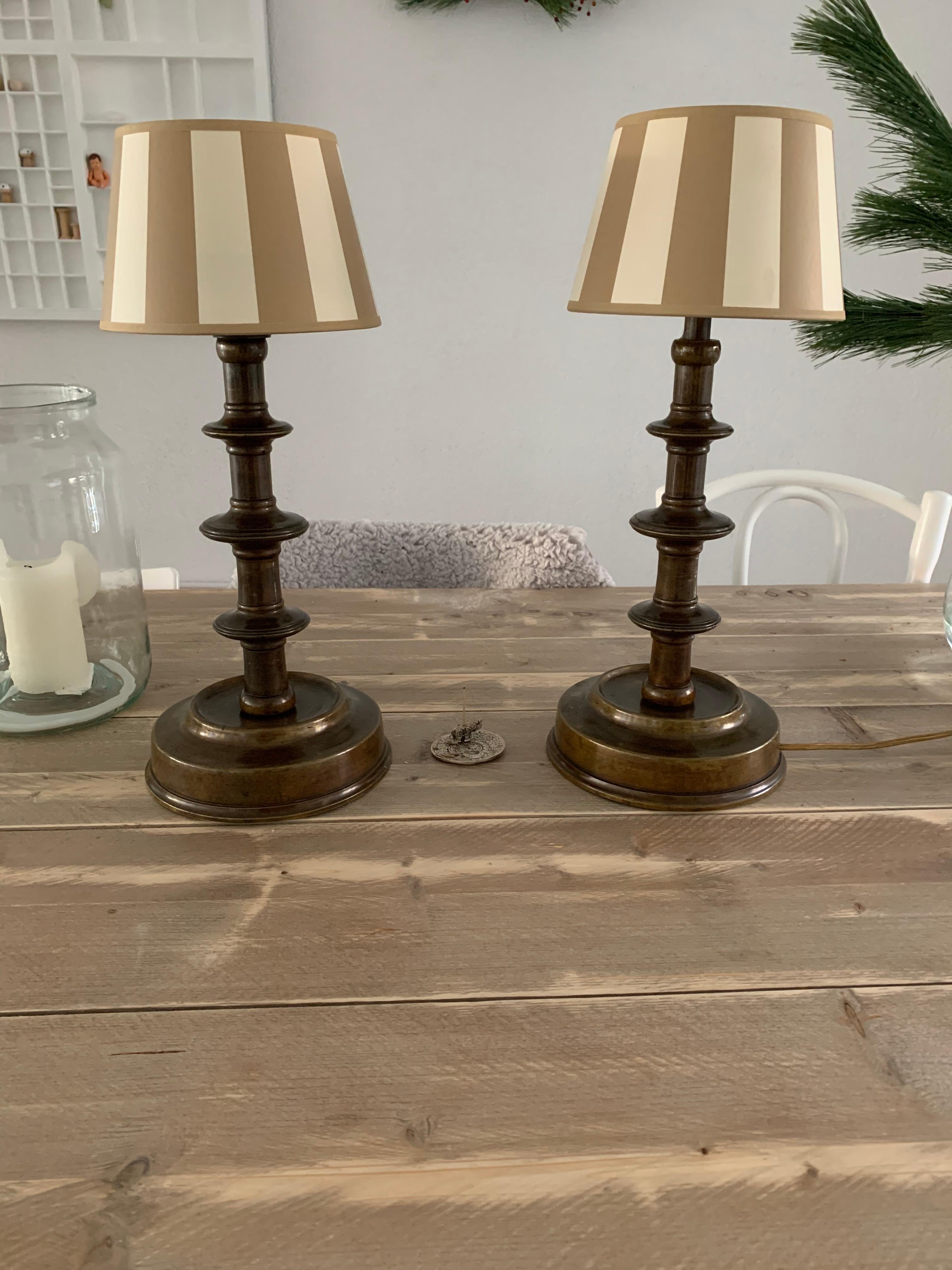 Antique Pair of Bronze Medieval Revival, Former Church Candlestick Table Lamps In Good Condition For Sale In Lisse, NL