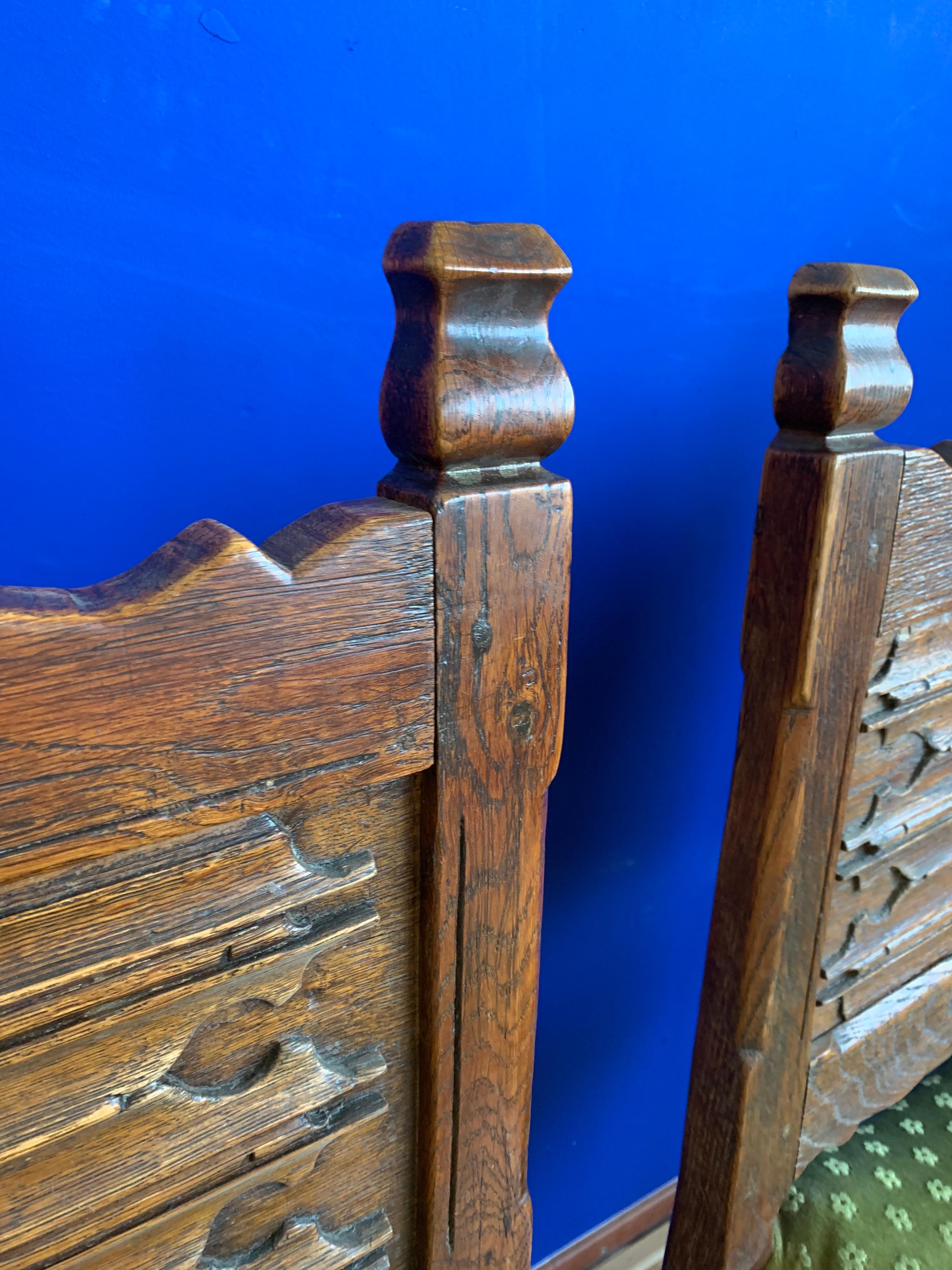 European Rare Antique Pair of Gothic Revival and Medieval Style Cloister or Church Chairs For Sale