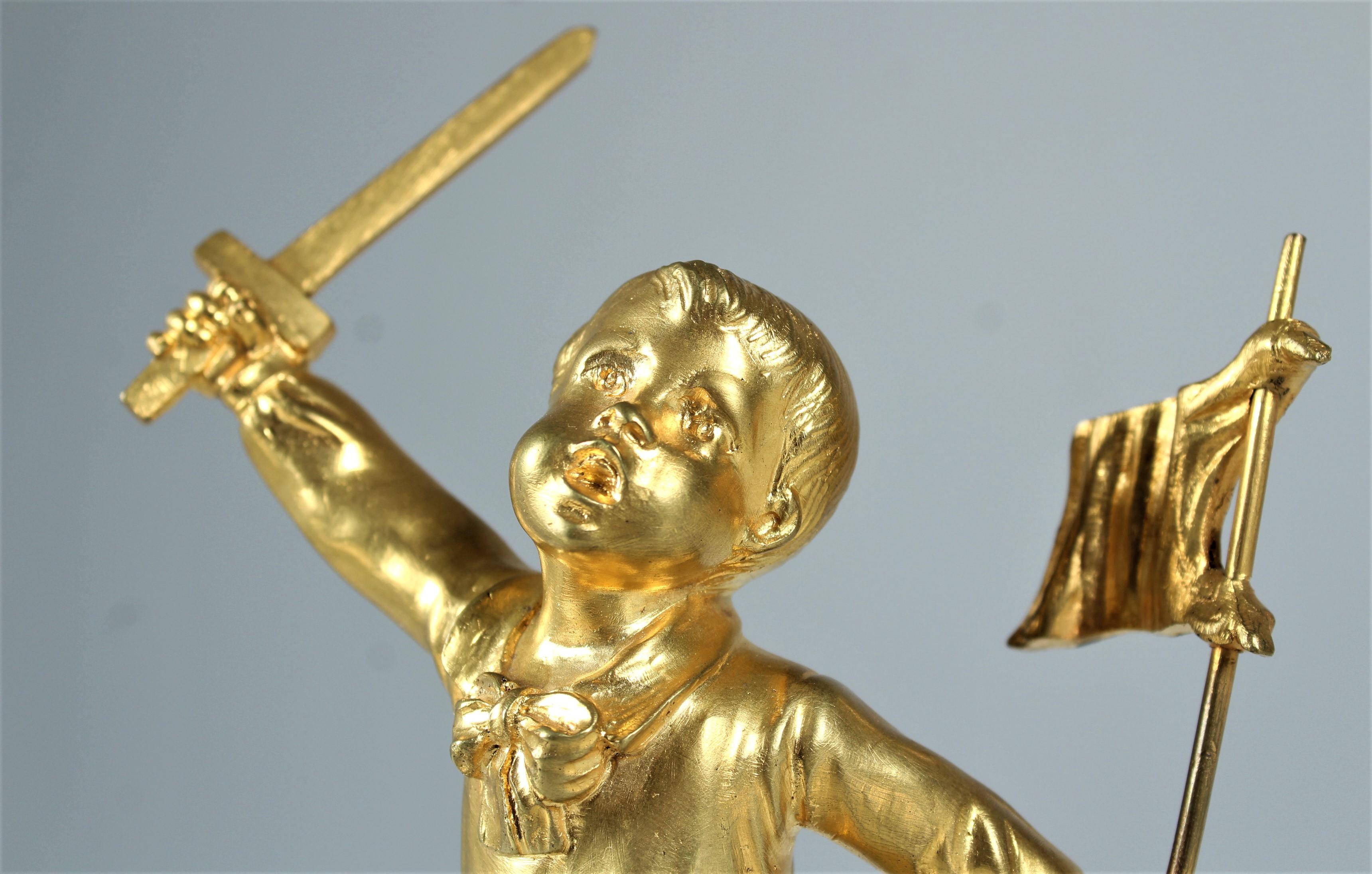 Rare Antique Pair of Sculptures, Bronze Dorée, Vive La France, Signed G. Flamend For Sale 1