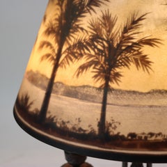 Rare Antique Pairpoint Arts & Crafts Reverse Painted Moonlit Bay Landscape Lamp