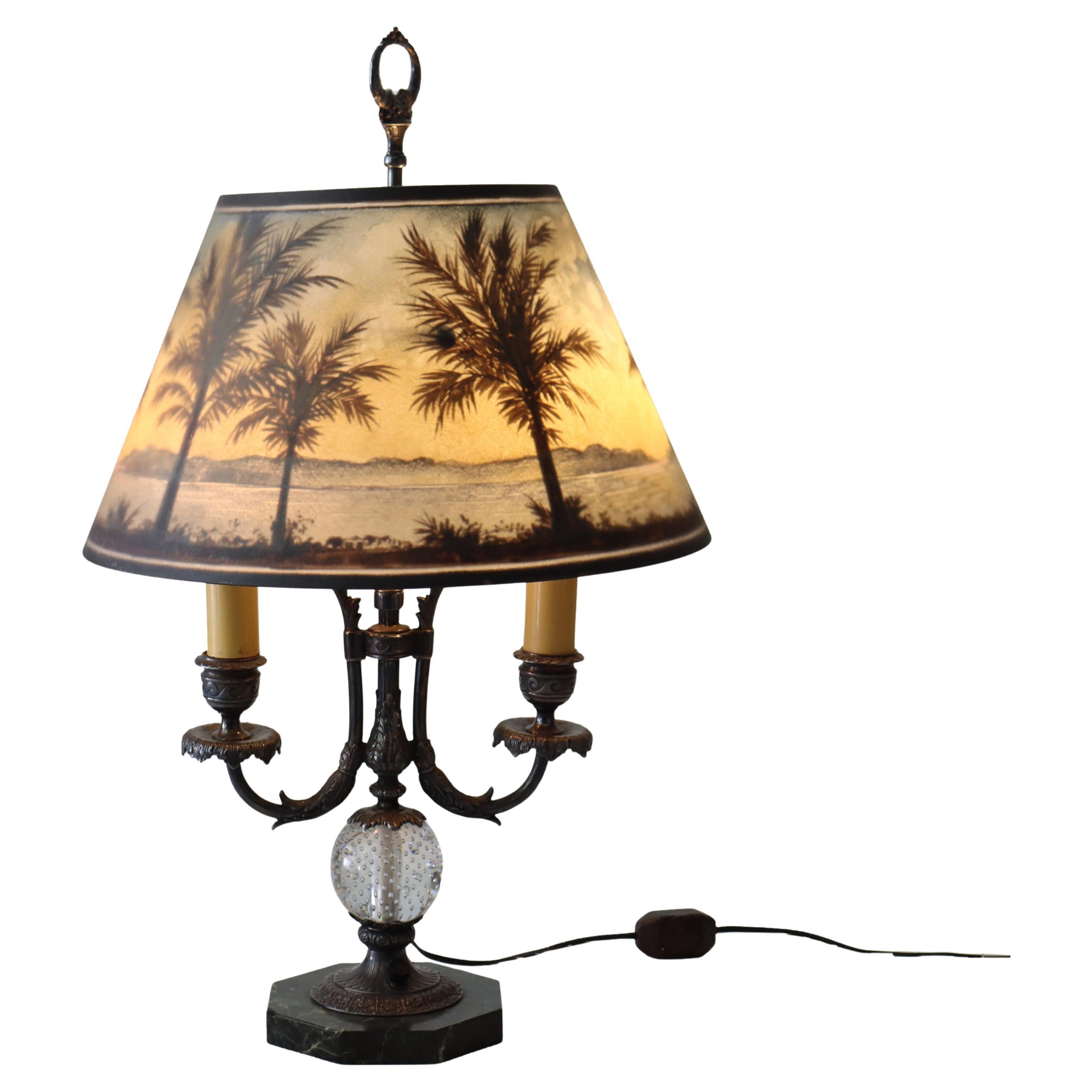 Rare Antique Pairpoint Arts 
Crafts Reverse Painted Moonlit Bay Landscape Lamp For Sale