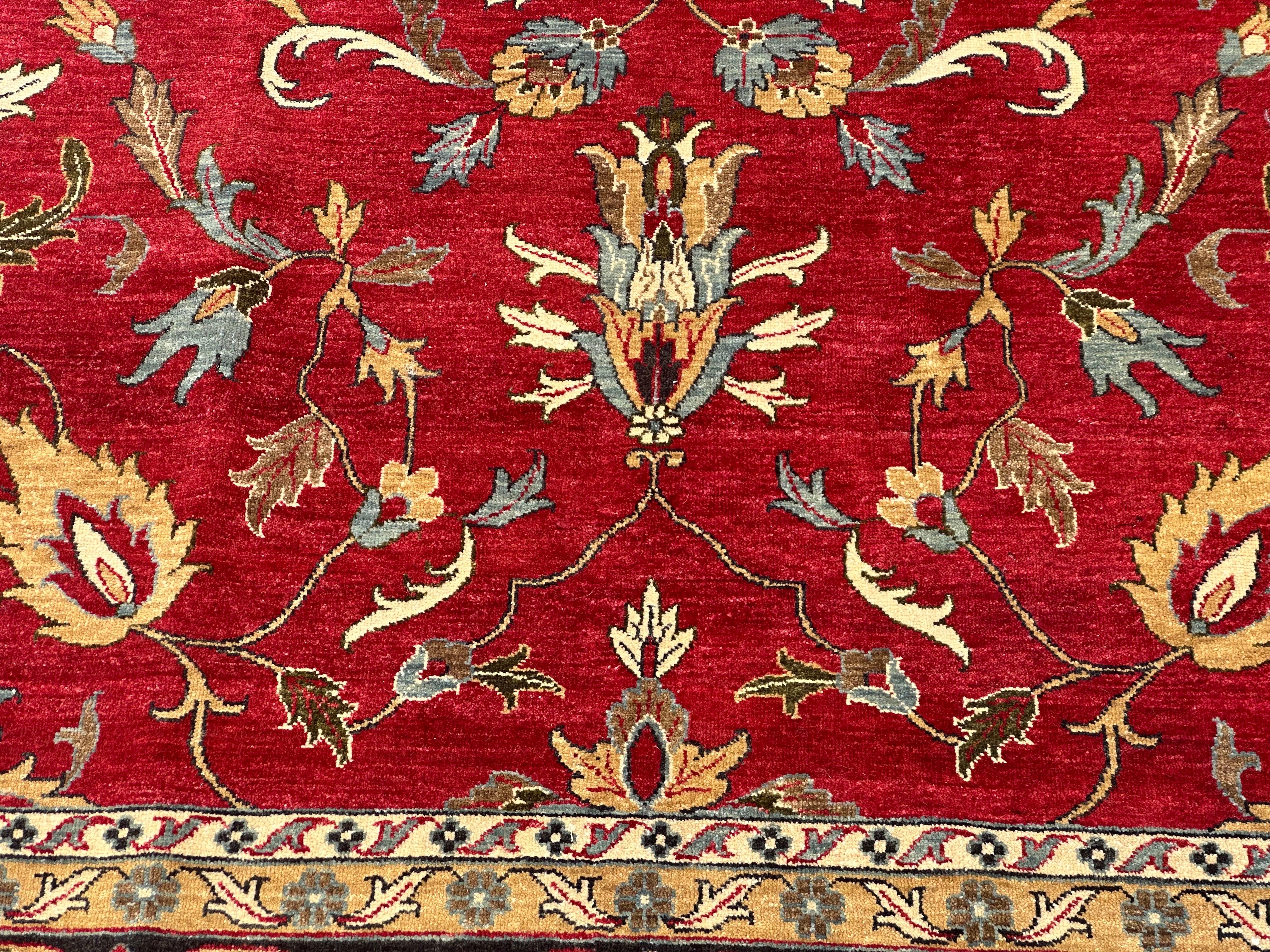 Rare Antique Palace Size 12 x 18 Navy Green Red Yellow and Peach Oushak Rug For Sale 5