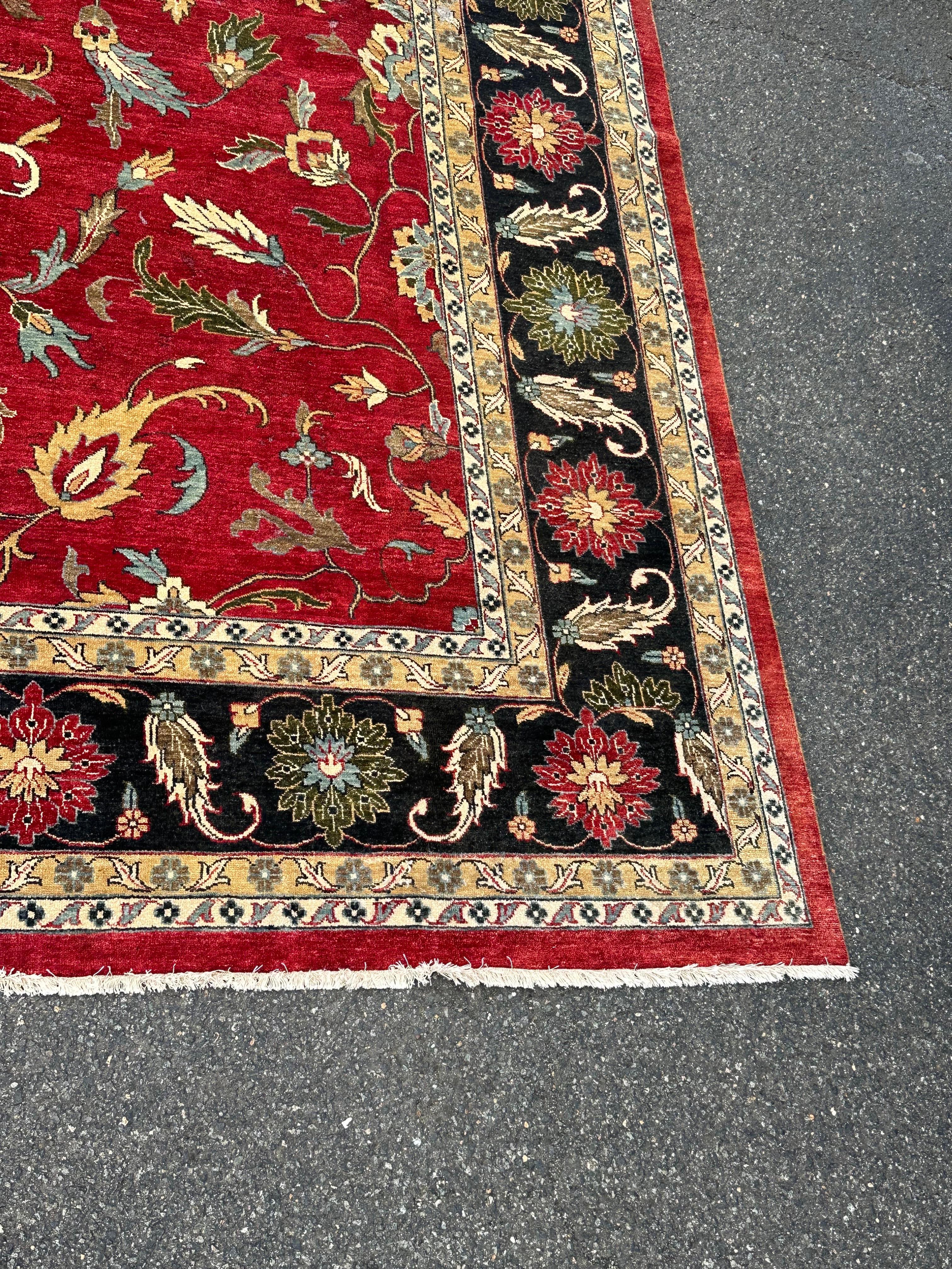 Rare Antique Palace Size 12 x 18 Navy Green Red Yellow and Peach Oushak Rug For Sale 6