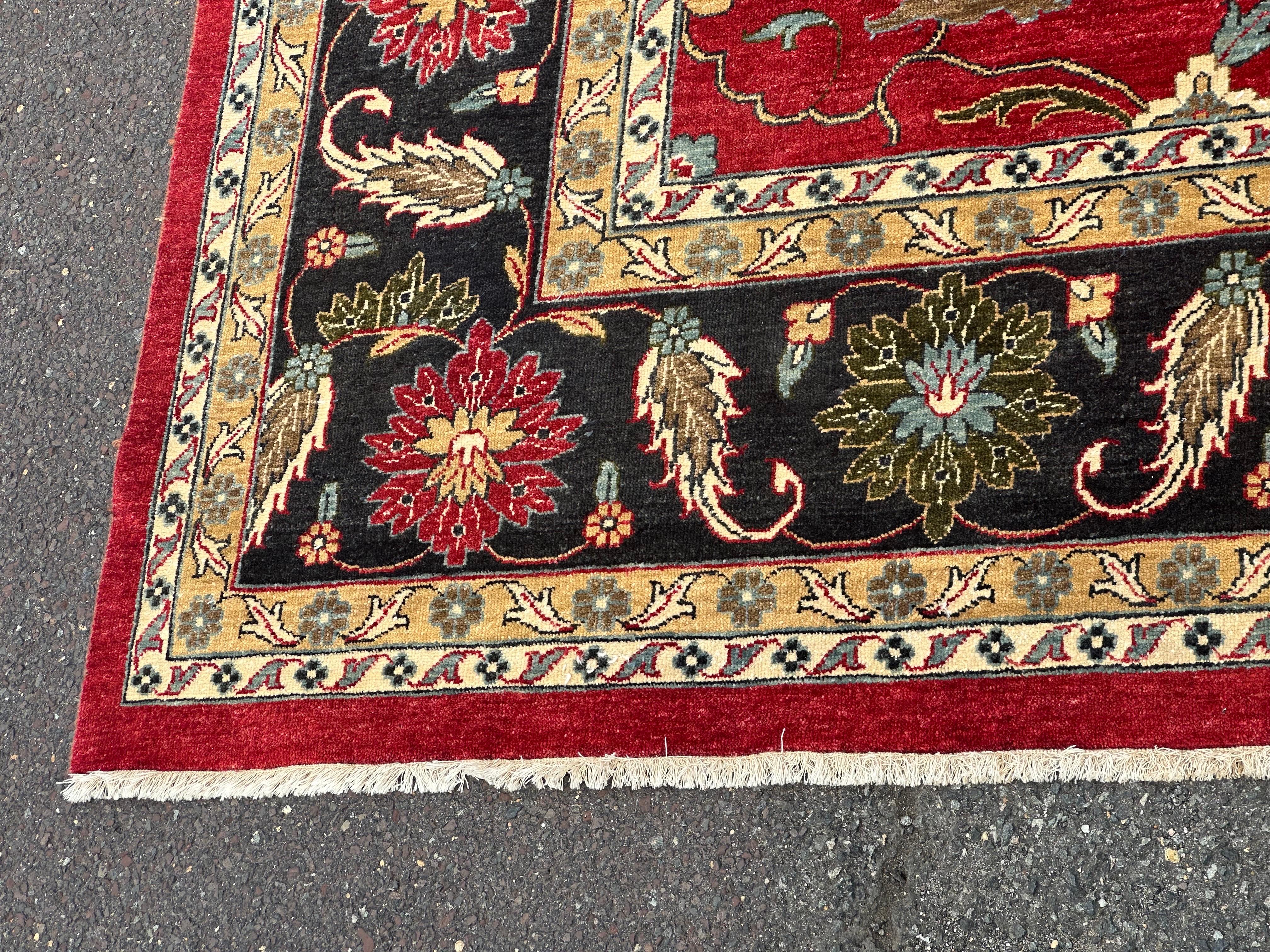 Rare Antique Palace Size 12 x 18 Navy Green Red Yellow and Peach Oushak Rug For Sale 7