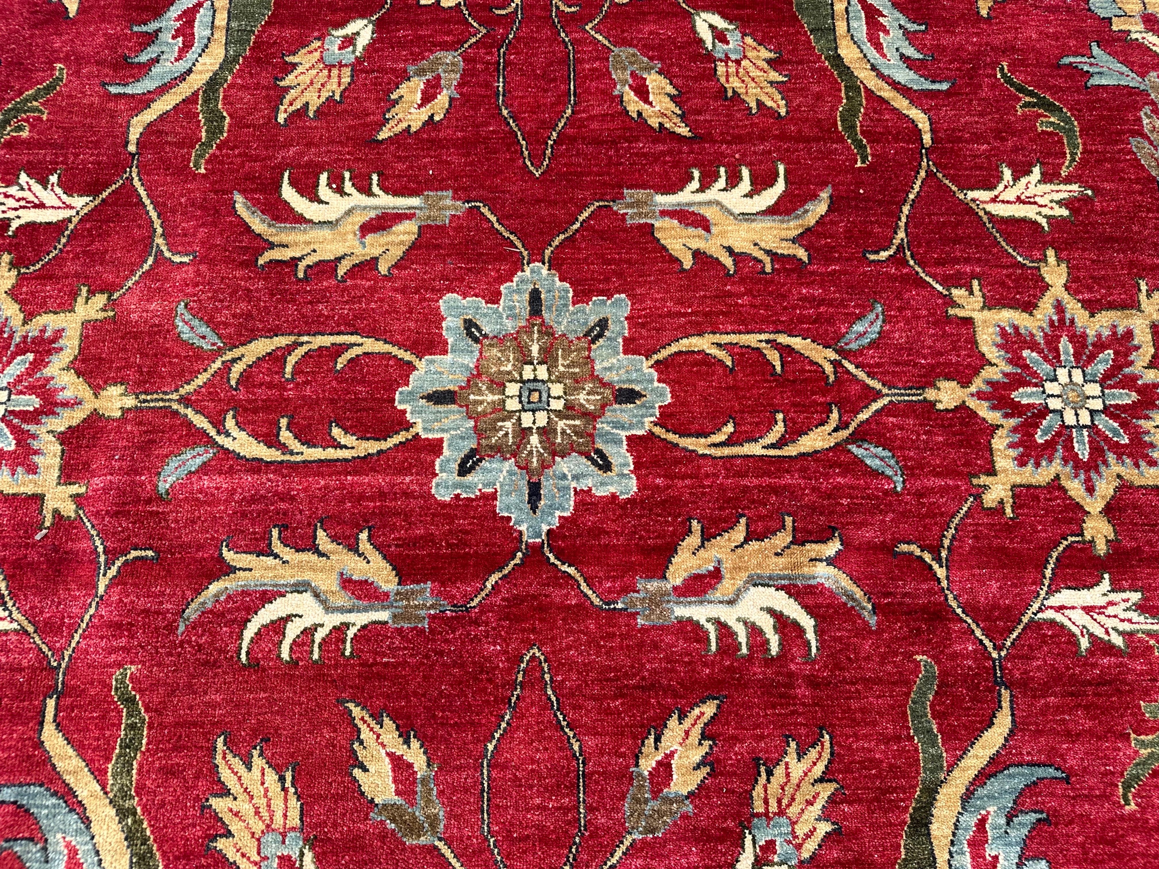 Rare Antique Palace Size 12 x 18 Navy Green Red Yellow and Peach Oushak Rug For Sale 8
