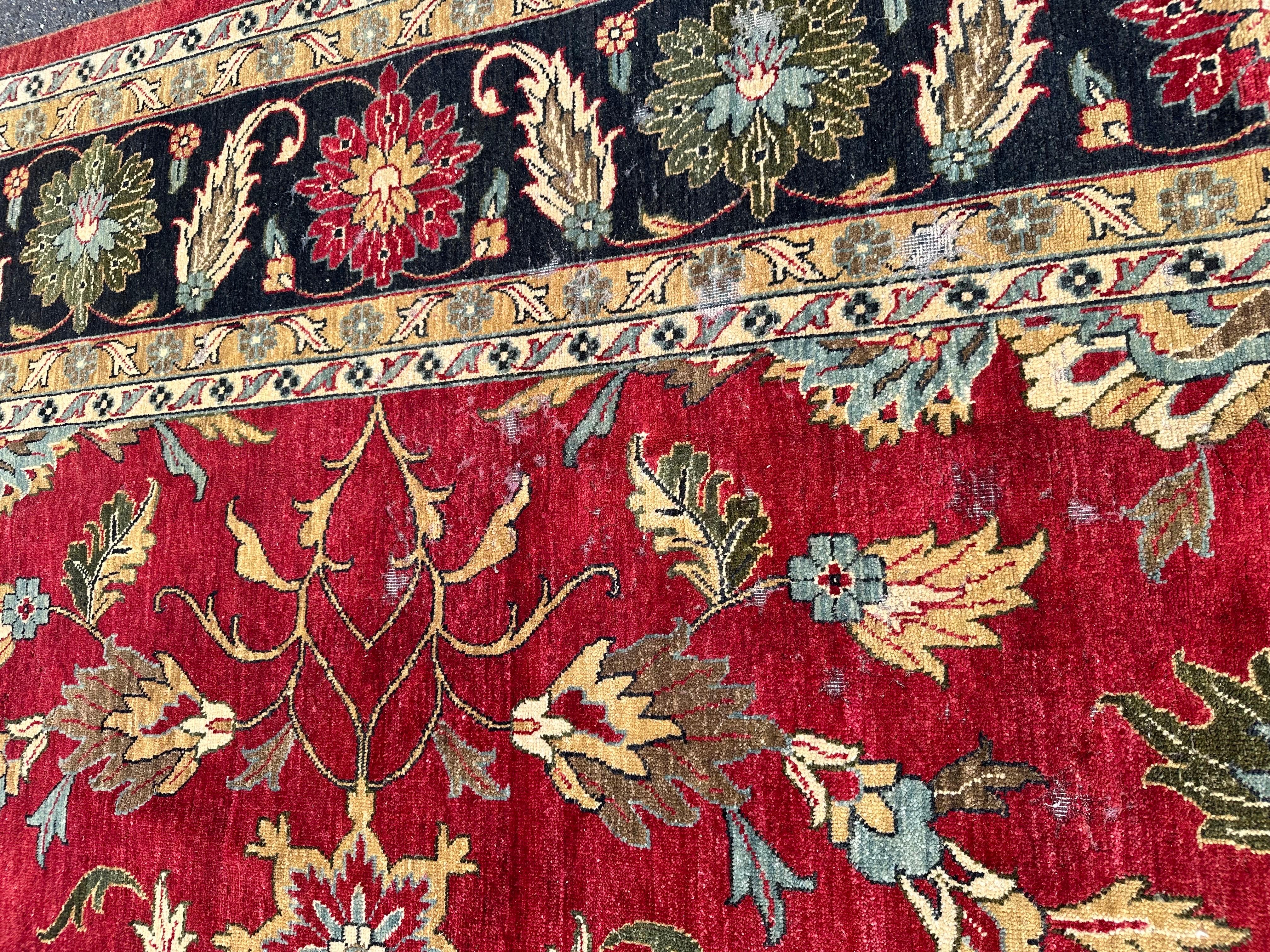 Rare Antique Palace Size 12 x 18 Navy Green Red Yellow and Peach Oushak Rug For Sale 9