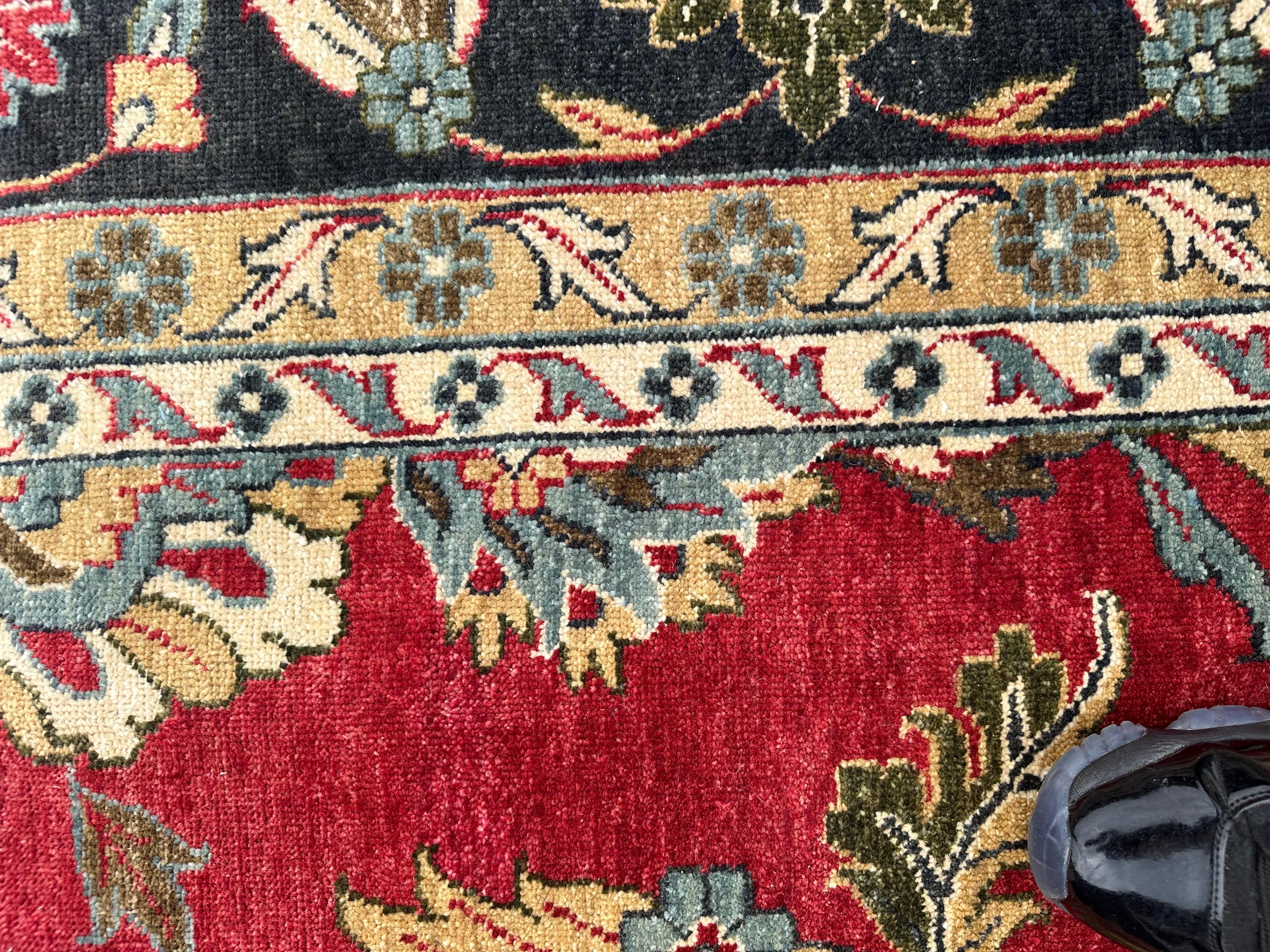 Rare Antique Palace Size 12 x 18 Navy Green Red Yellow and Peach Oushak Rug For Sale 10