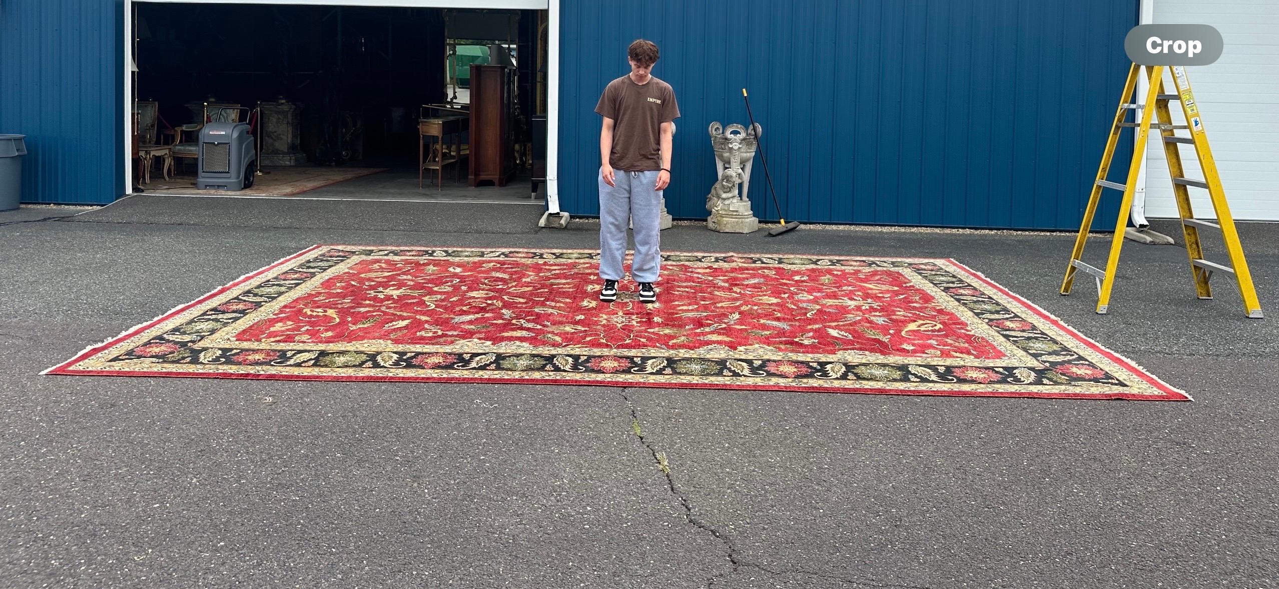 Rare Antique Palace Size 12 x 18 Navy Green Red Yellow and Peach Oushak Rug For Sale 12
