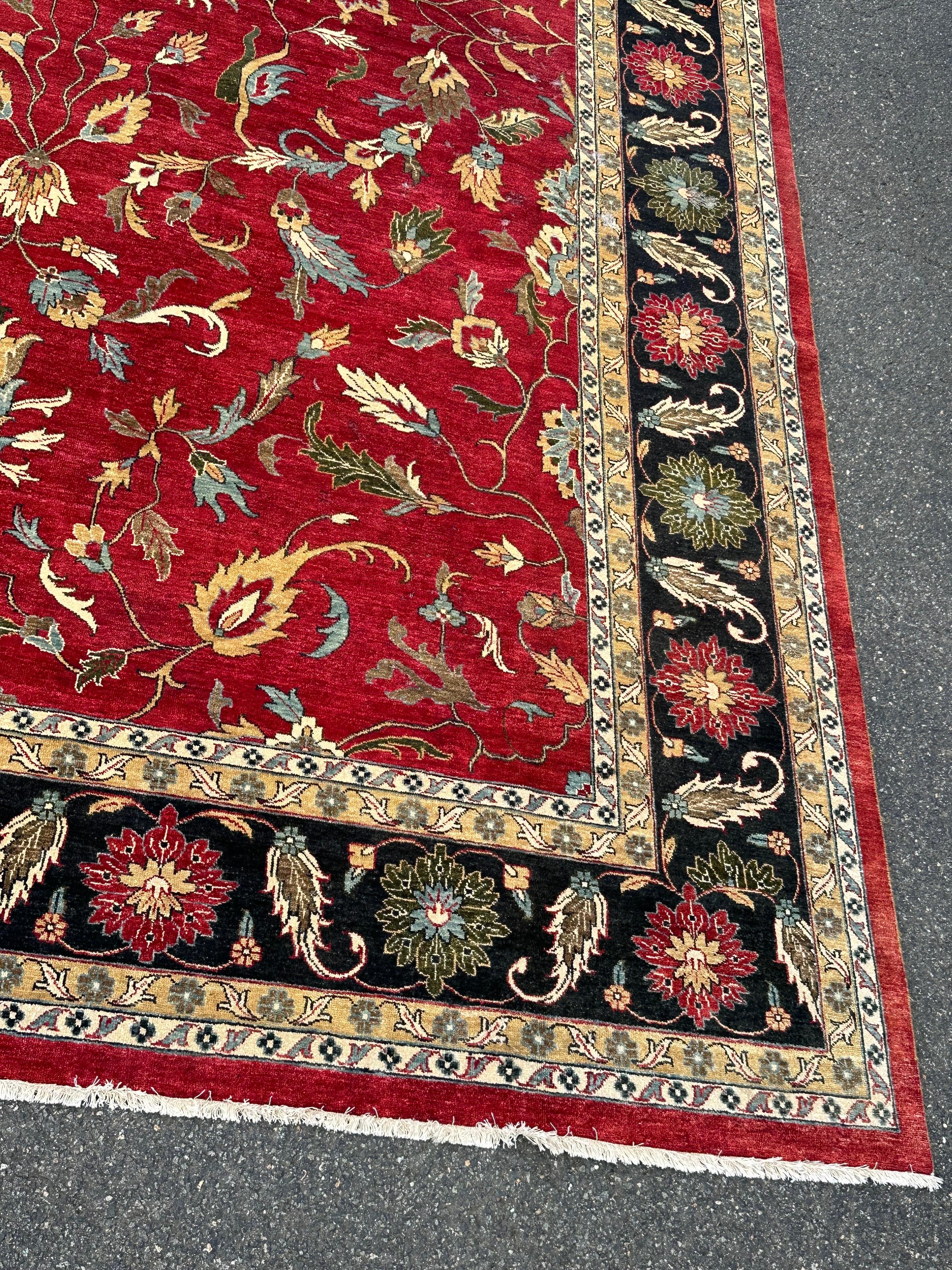 Rare Antique Palace Size 12 x 18 Navy Green Red Yellow and Peach Oushak Rug For Sale 2
