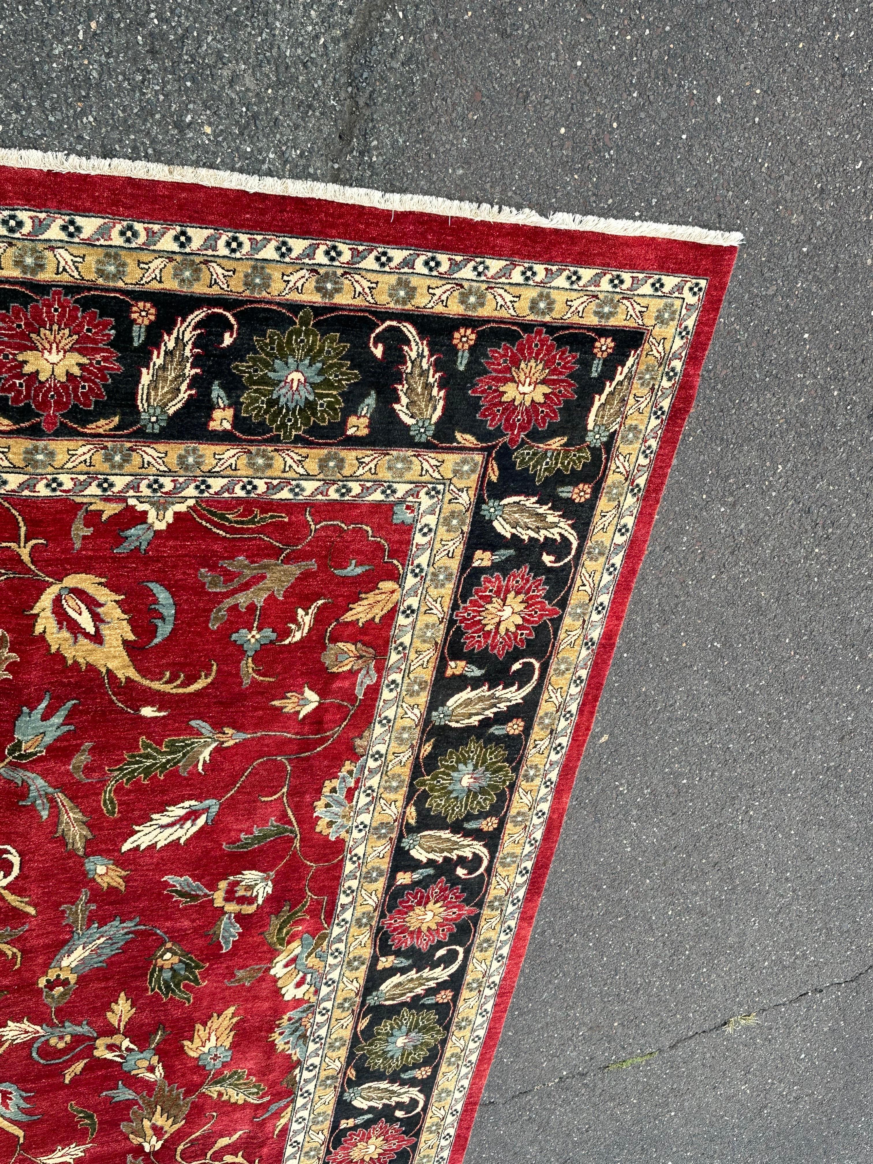 Rare Antique Palace Size 12 x 18 Navy Green Red Yellow and Peach Oushak Rug For Sale 3