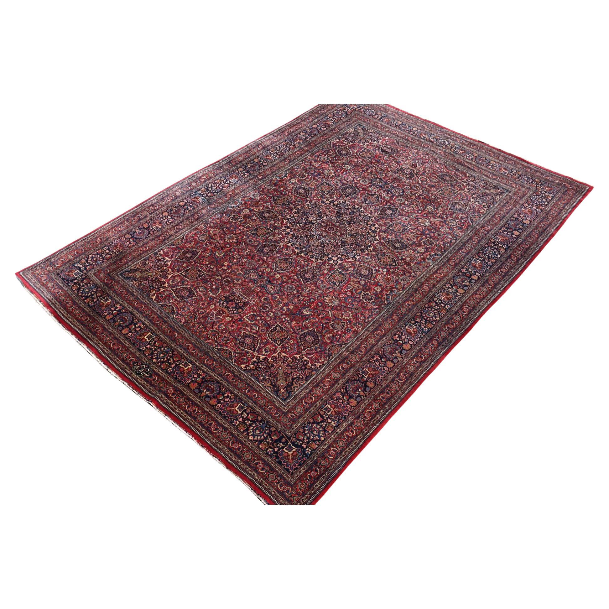 Tabriz Rare tapis ancien de taille palais à motif ardabil noué à la main en pure laine d'agneau en vente