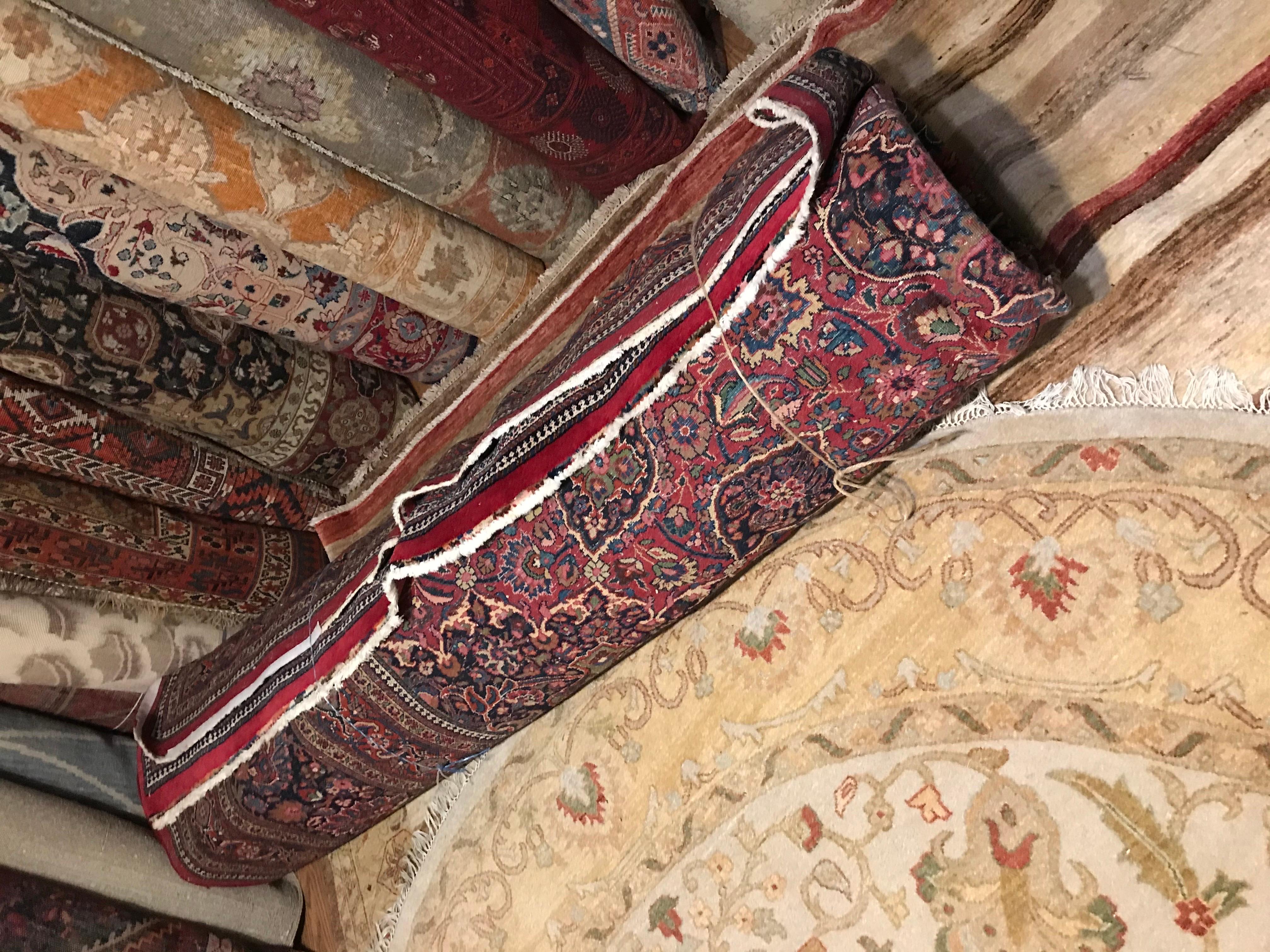 Noué à la main Rare tapis ancien de taille palais à motif ardabil noué à la main en pure laine d'agneau en vente