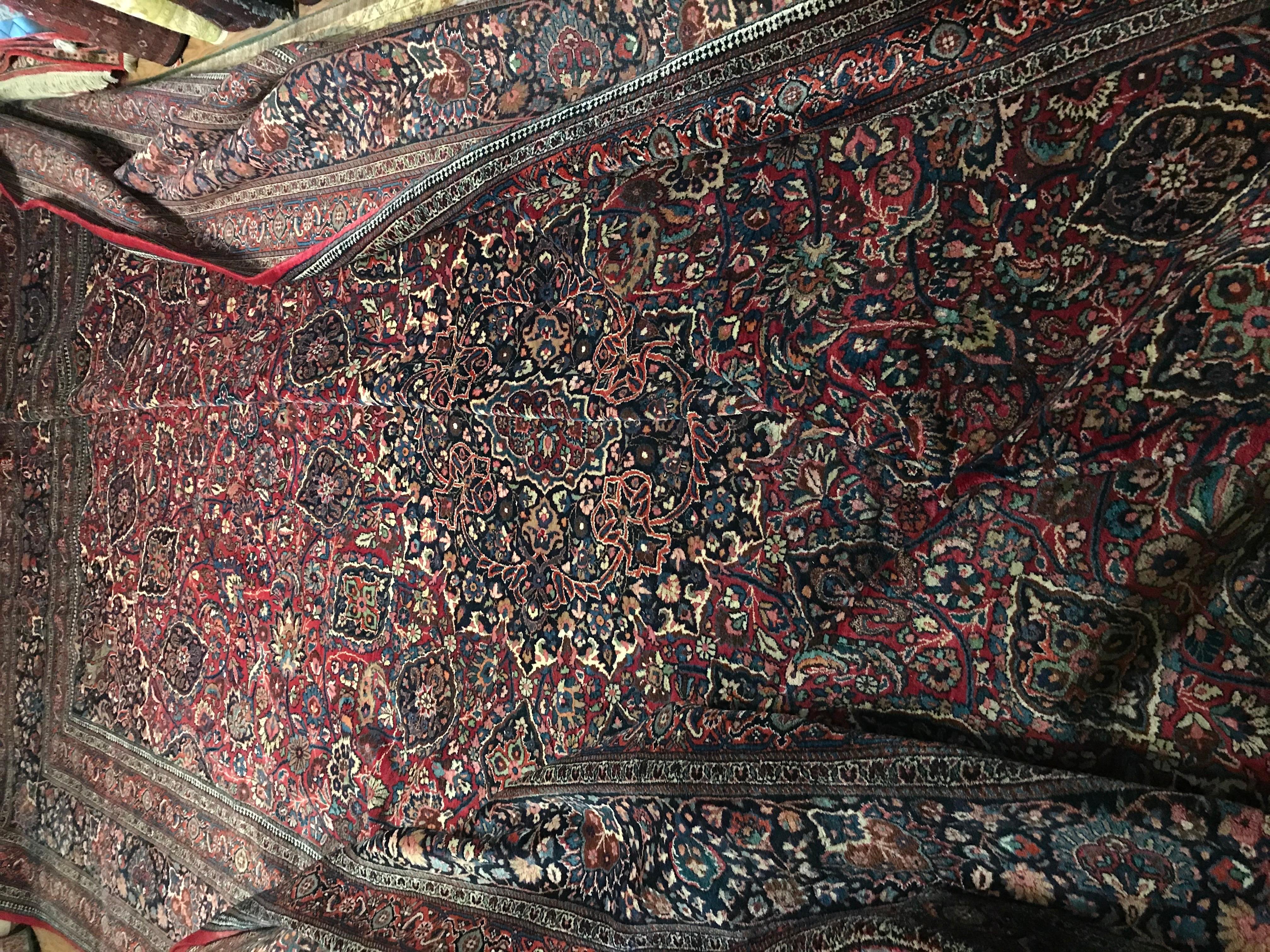 Laine Rare tapis ancien de taille palais à motif ardabil noué à la main en pure laine d'agneau en vente