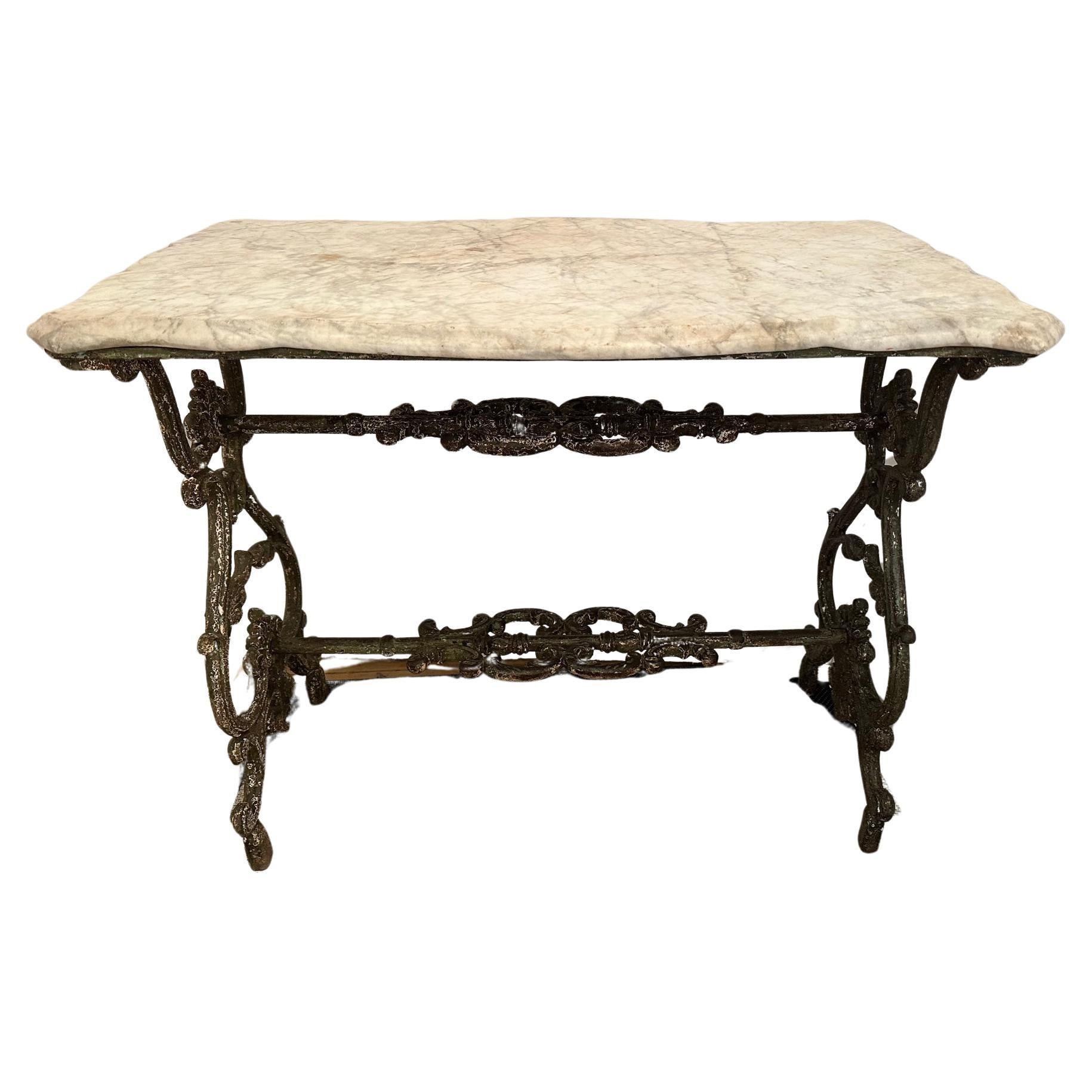 Rare Antique Paris Flea Market Cast Iron & Marble Patisserie Table Console