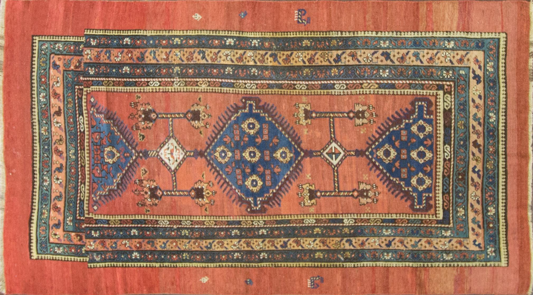 Origin: Southwest Persia.
Period: circa 1880.
Materials: Wool pile, wool warp and weft.
Condition: Very good minor restorations.
Antique Afshar rugs, produced by nomads and villagers in southeastern Iran in the cities of Shiraz, Kerman and Yazd.
The