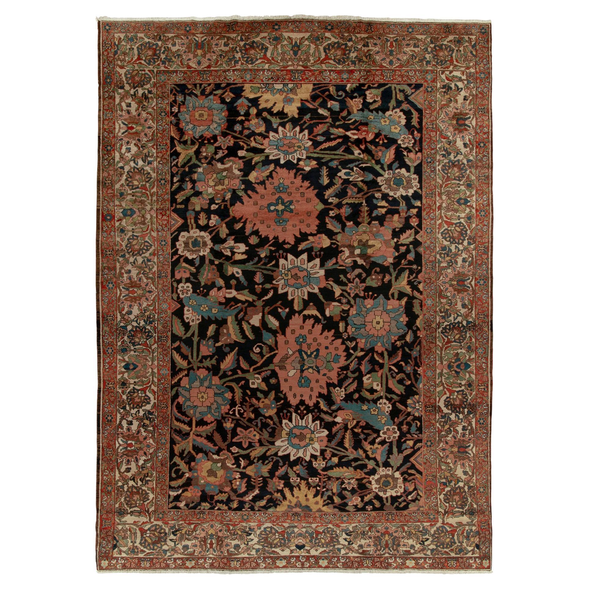 Rare Antique Persian Bakhtiari Rug in Red, Black Floral Patterns by Rug & Kilim For Sale