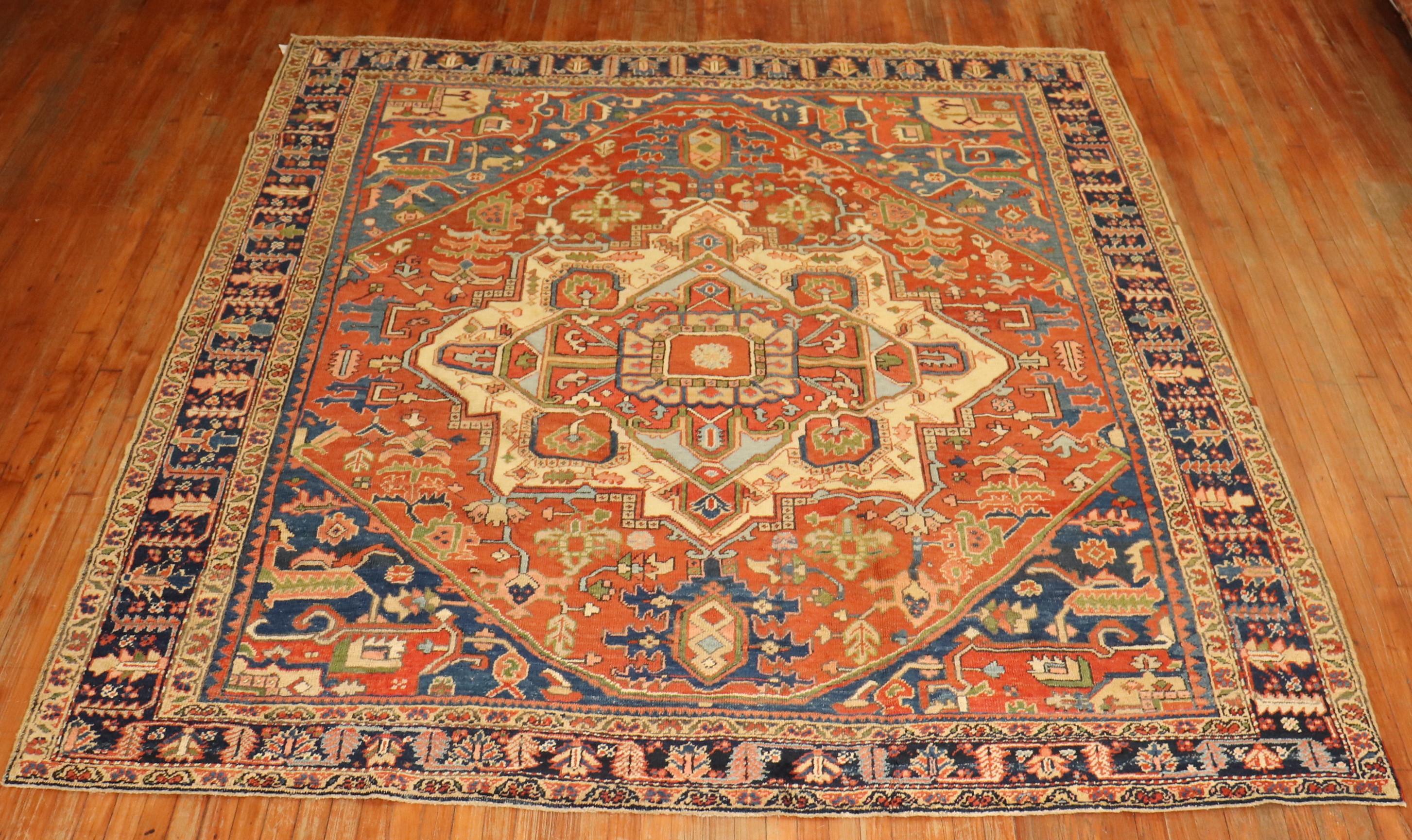 Rare Antique Persian Heriz Square Room Size Rug 2