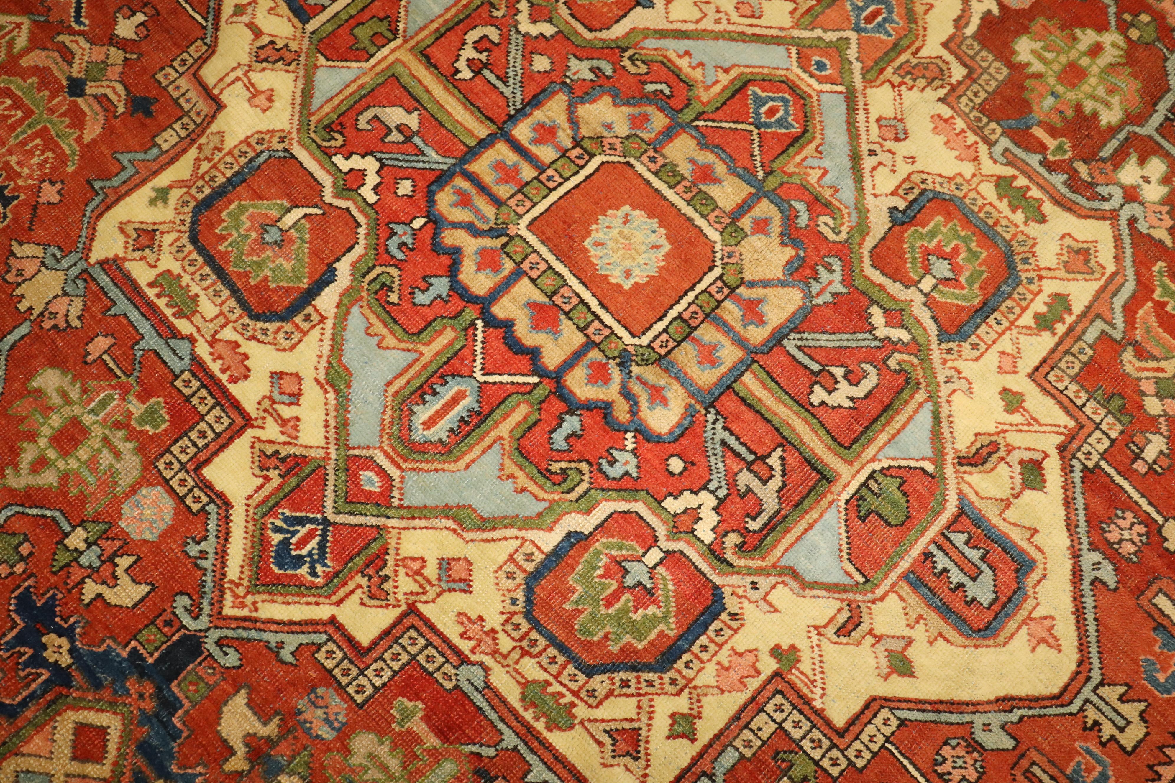 Rare Antique Persian Heriz Square Room Size Rug In Good Condition In New York, NY