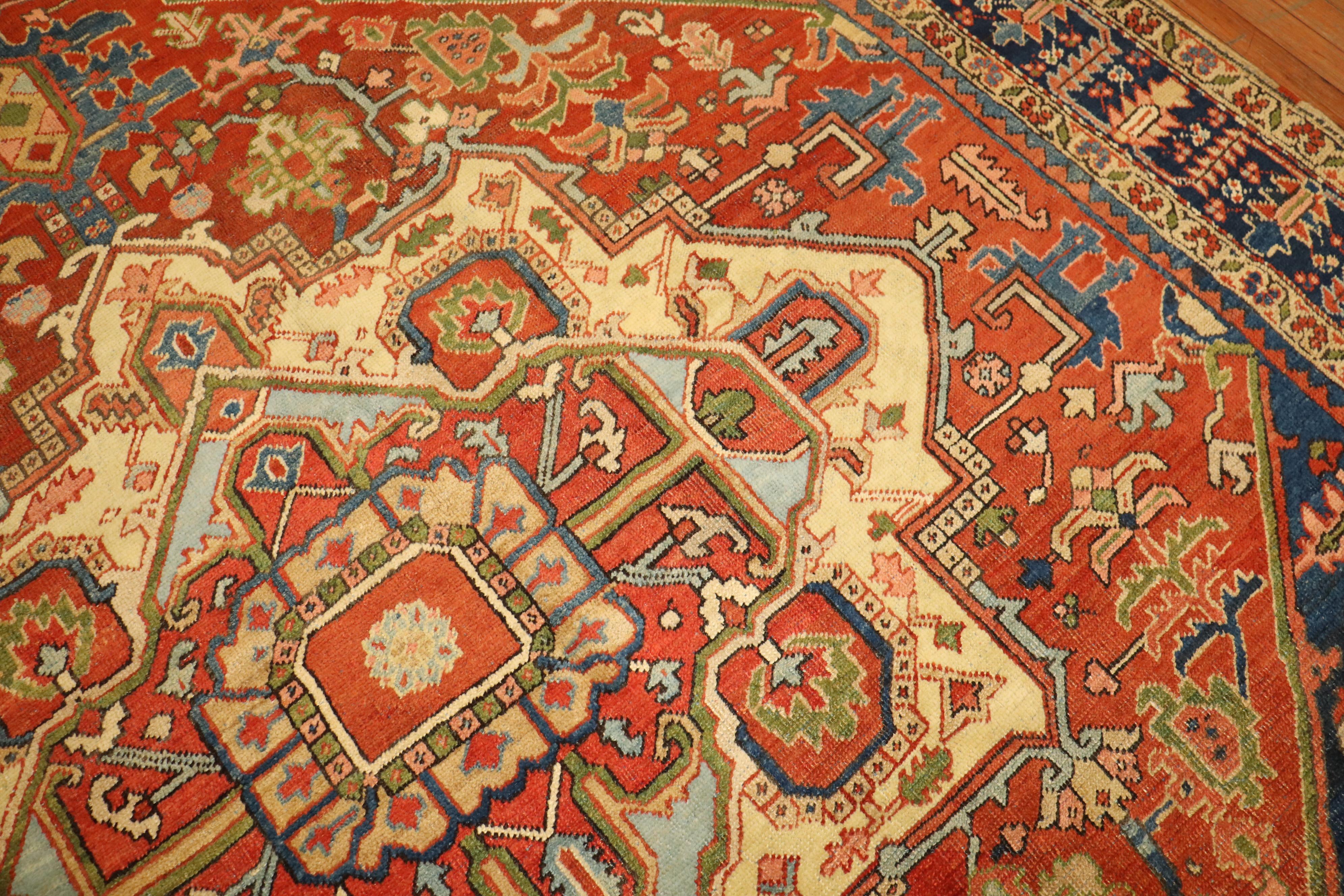 Rare Antique Persian Heriz Square Room Size Rug 1