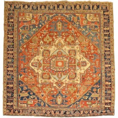 Rare Antique Persian Heriz Square Room Size Rug