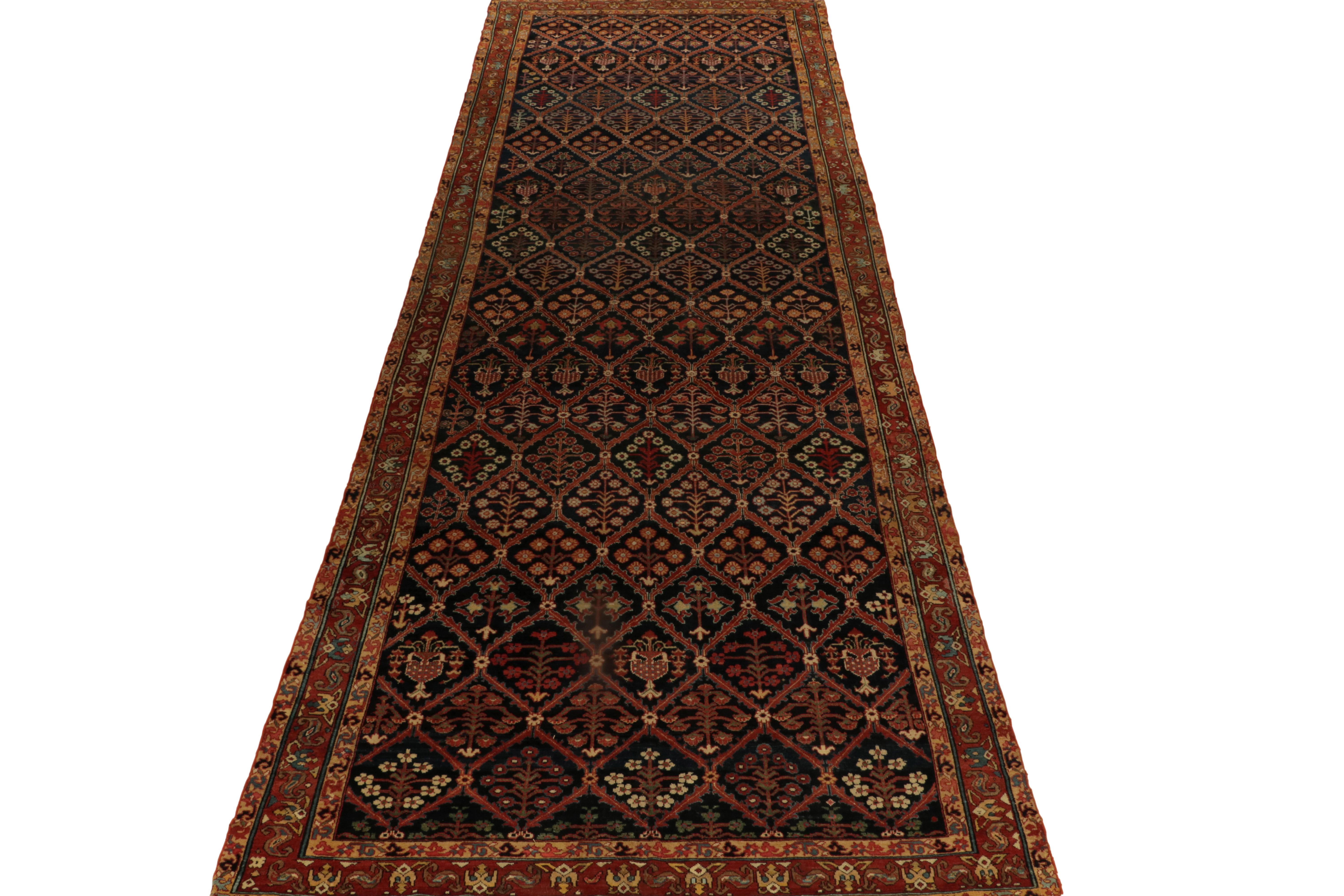 Hand-Knotted Rare Antique Persian Joshaghan rug in Red, Black & Golden-Brown Floral Patterns For Sale